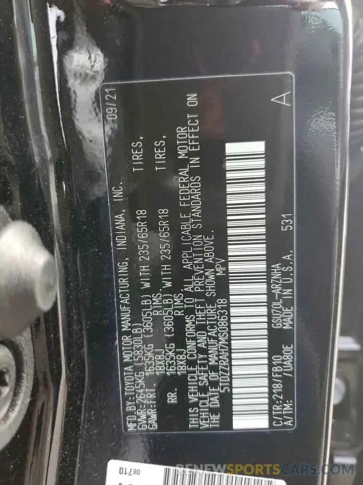 12 fotografías del automóvil dañado 5TDZZRAH7MS086318 TOYOTA HIGHLANDER 2021