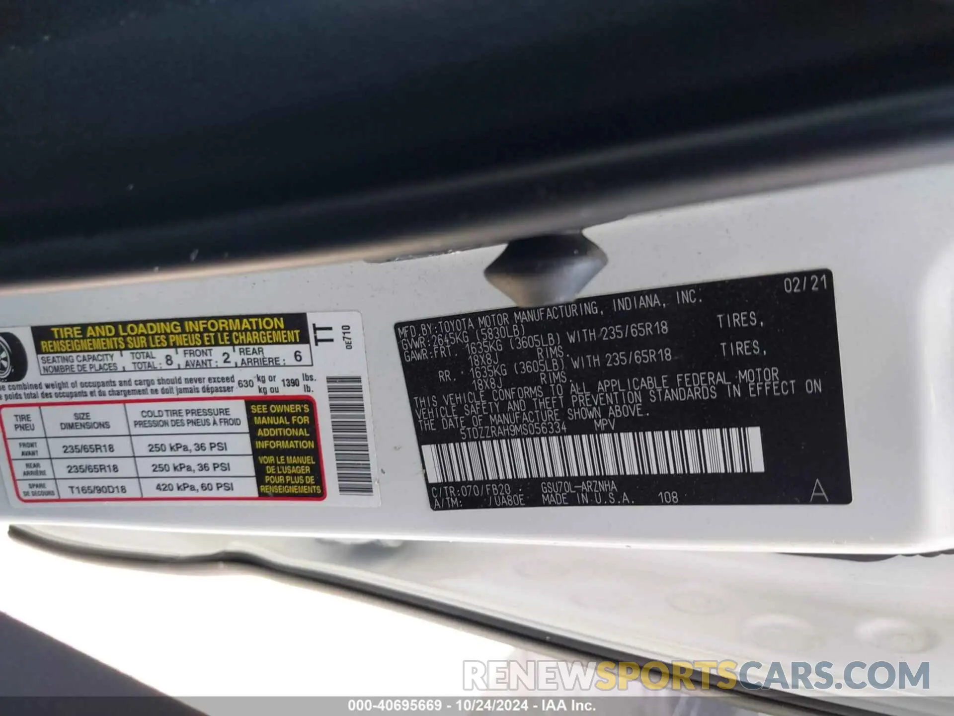9 fotografías del automóvil dañado 5TDZZRAH9MS056334 TOYOTA HIGHLANDER 2021