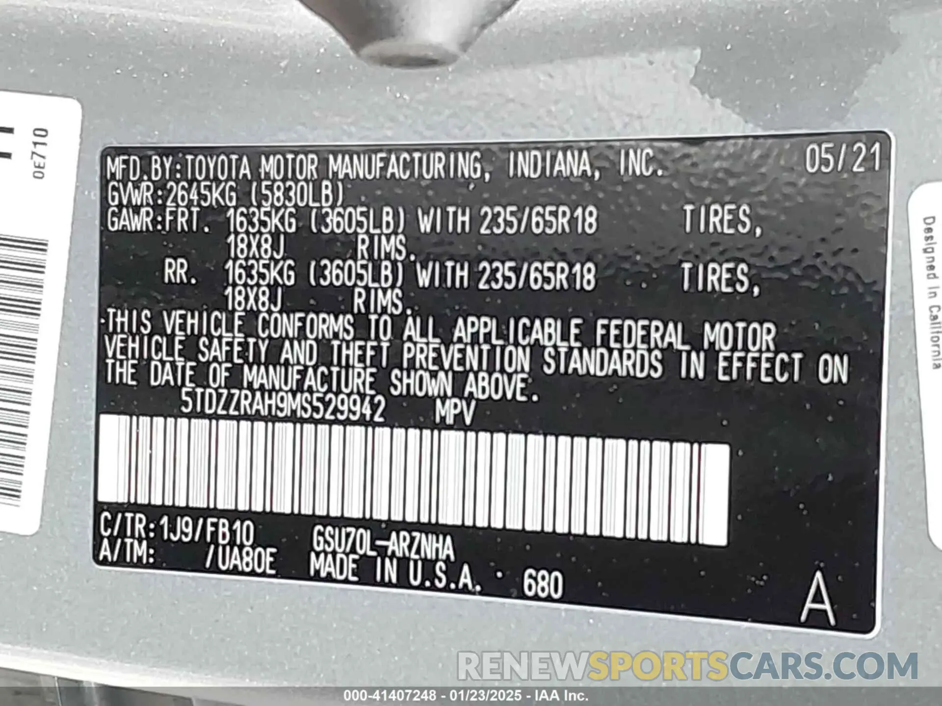 9 fotografías del automóvil dañado 5TDZZRAH9MS529942 TOYOTA HIGHLANDER 2021