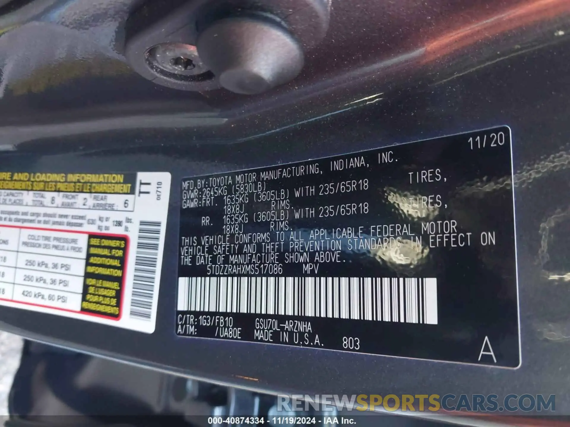 9 fotografías del automóvil dañado 5TDZZRAHXMS517086 TOYOTA HIGHLANDER 2021