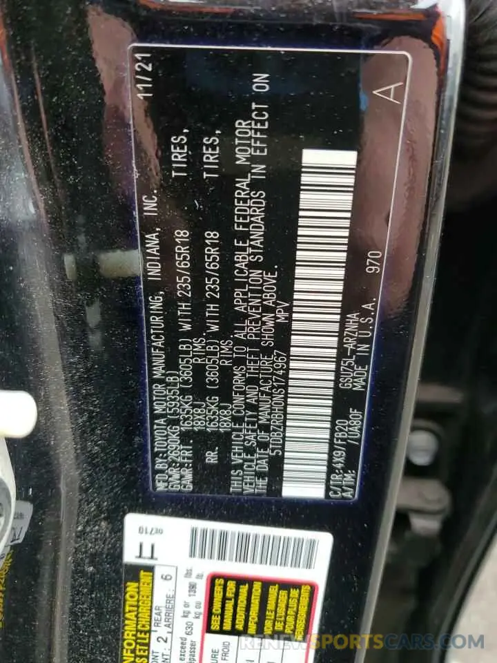 16 fotografías del automóvil dañado 5TDBZRBH0NS174967 TOYOTA HIGHLANDER 2022