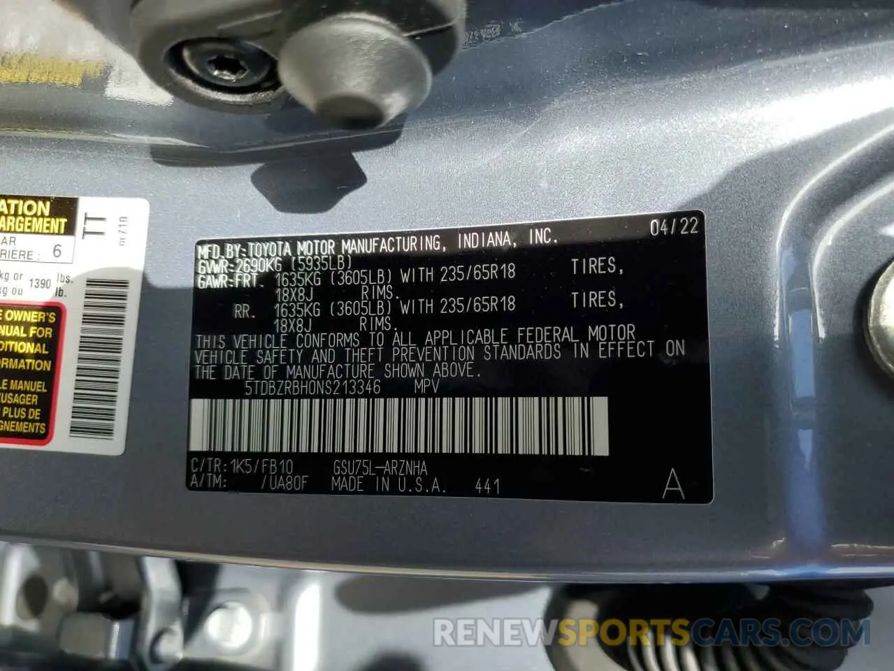 13 fotografías del automóvil dañado 5TDBZRBH0NS213346 TOYOTA HIGHLANDER 2022