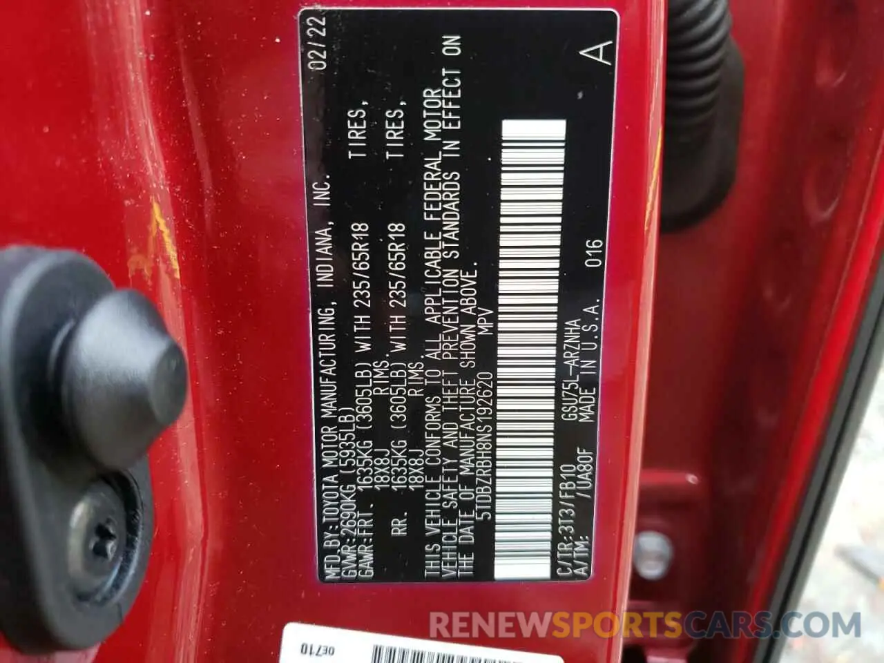 13 fotografías del automóvil dañado 5TDBZRBH8NS192620 TOYOTA HIGHLANDER 2022