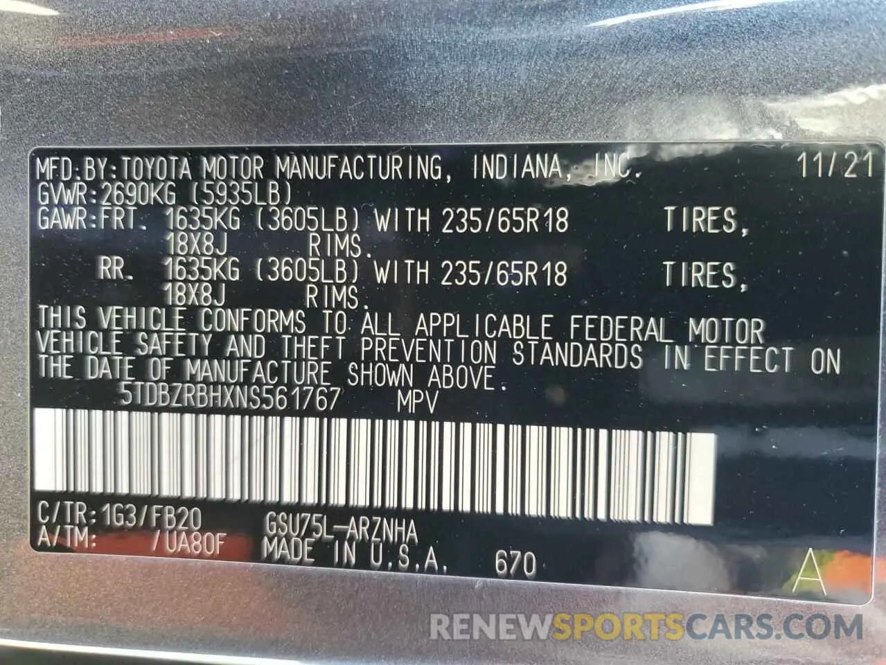 13 fotografías del automóvil dañado 5TDBZRBHXNS561767 TOYOTA HIGHLANDER 2022