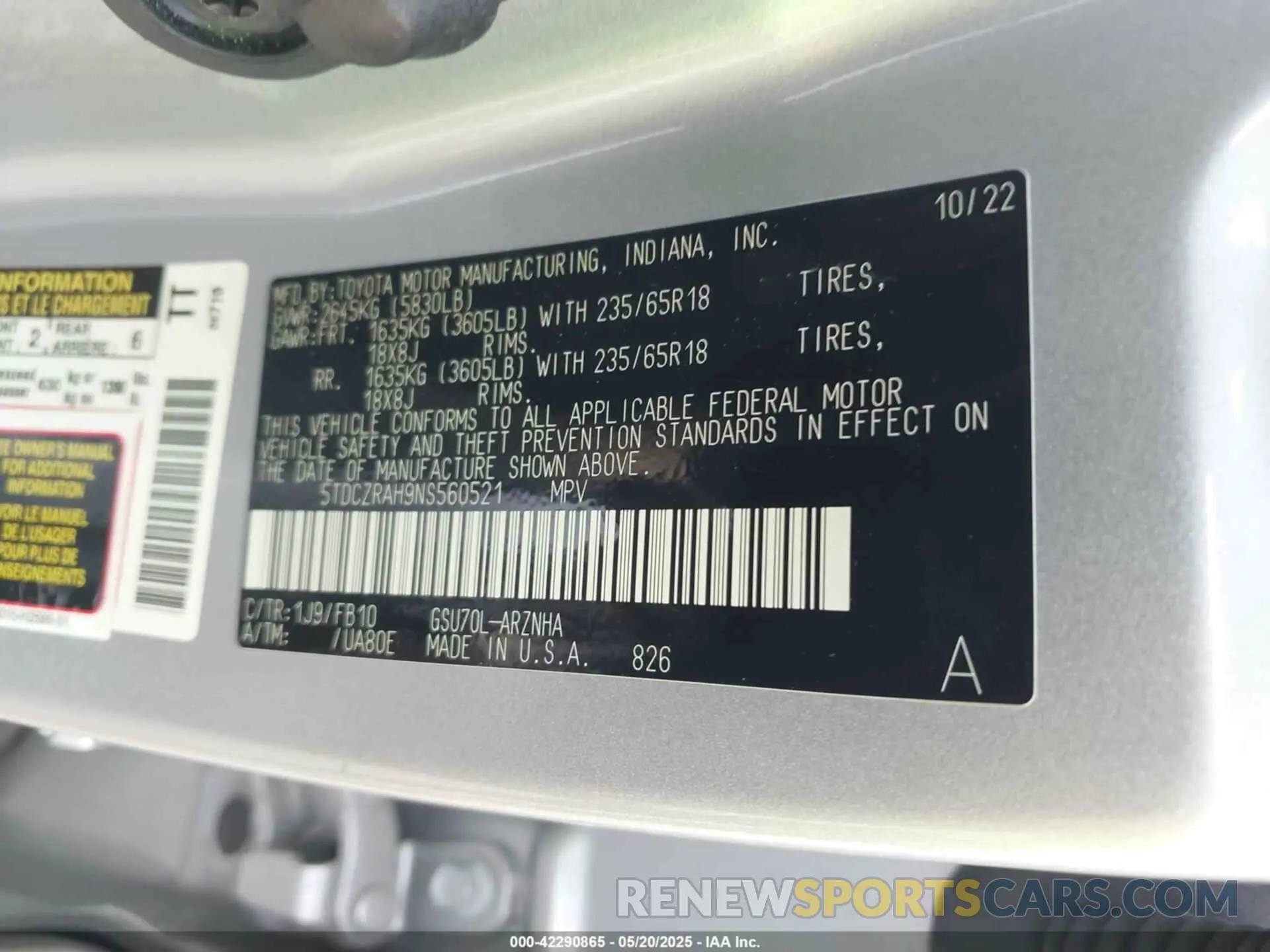 9 fotografías del automóvil dañado 5TDCZRAH9NS560521 TOYOTA HIGHLANDER 2022