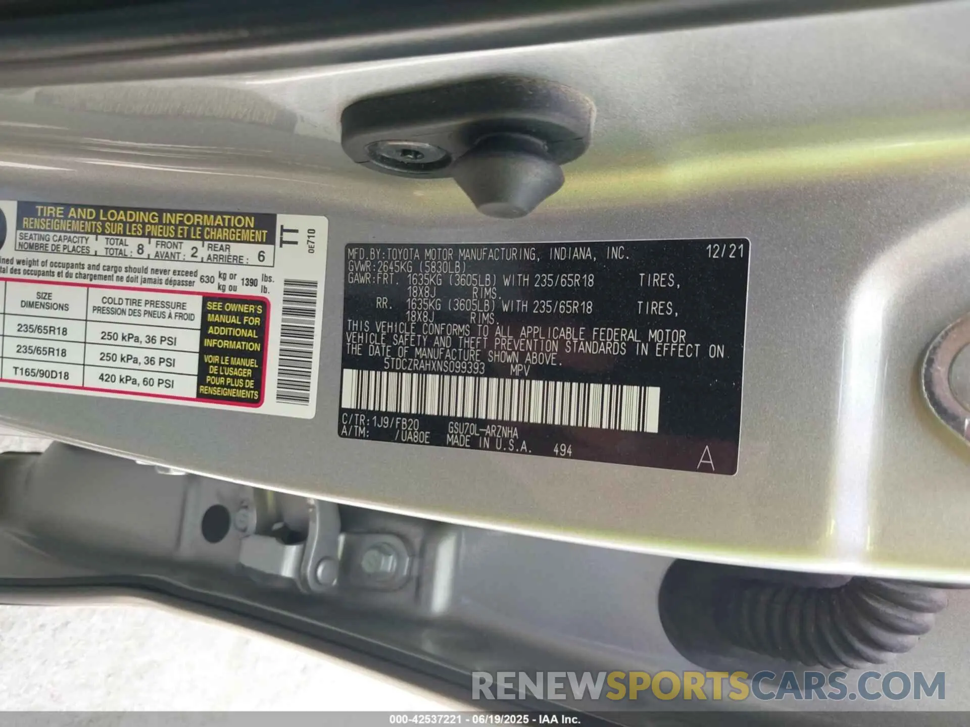 9 fotografías del automóvil dañado 5TDCZRAHXNS099393 TOYOTA HIGHLANDER 2022