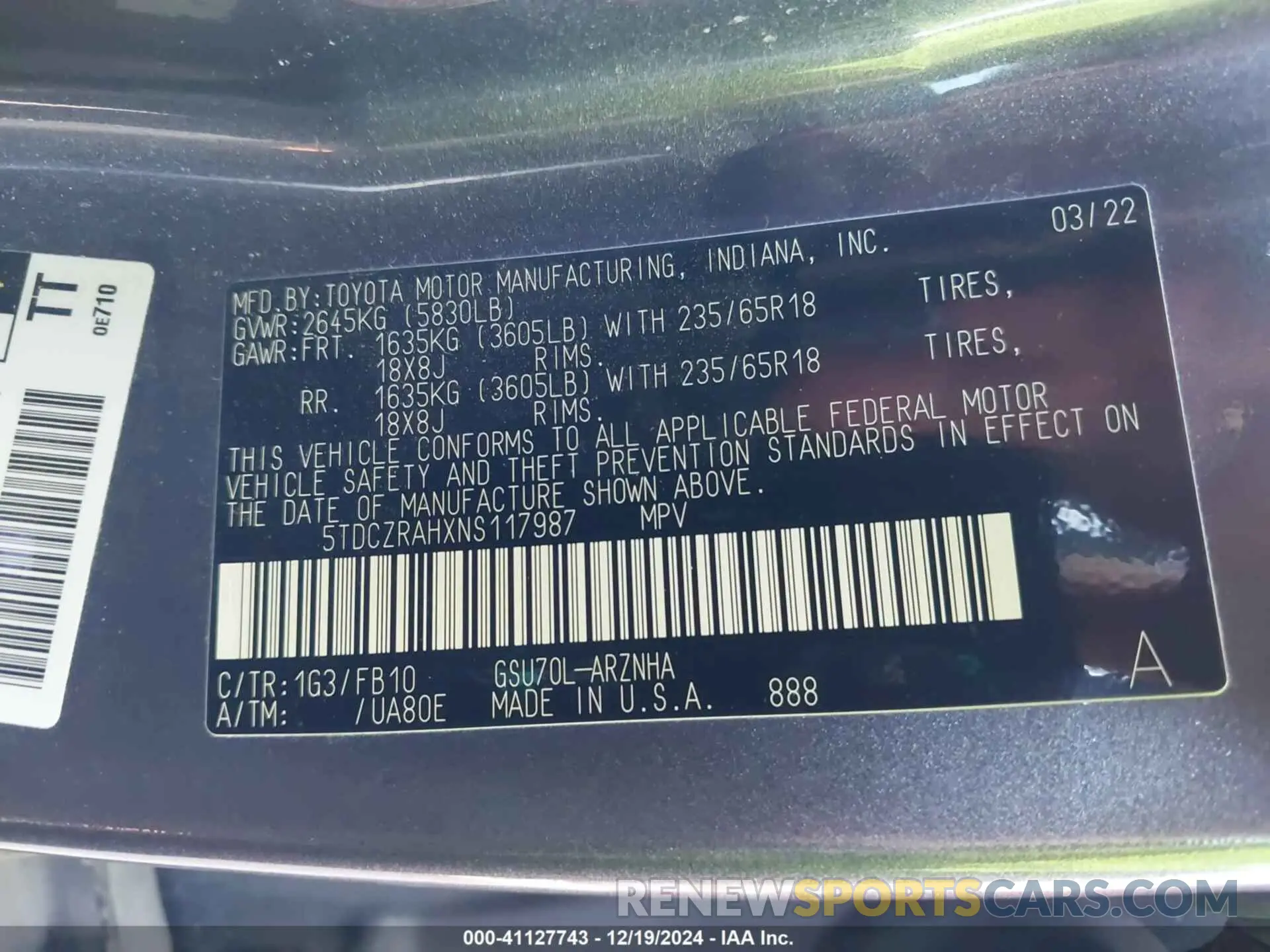 9 fotografías del automóvil dañado 5TDCZRAHXNS117987 TOYOTA HIGHLANDER 2022