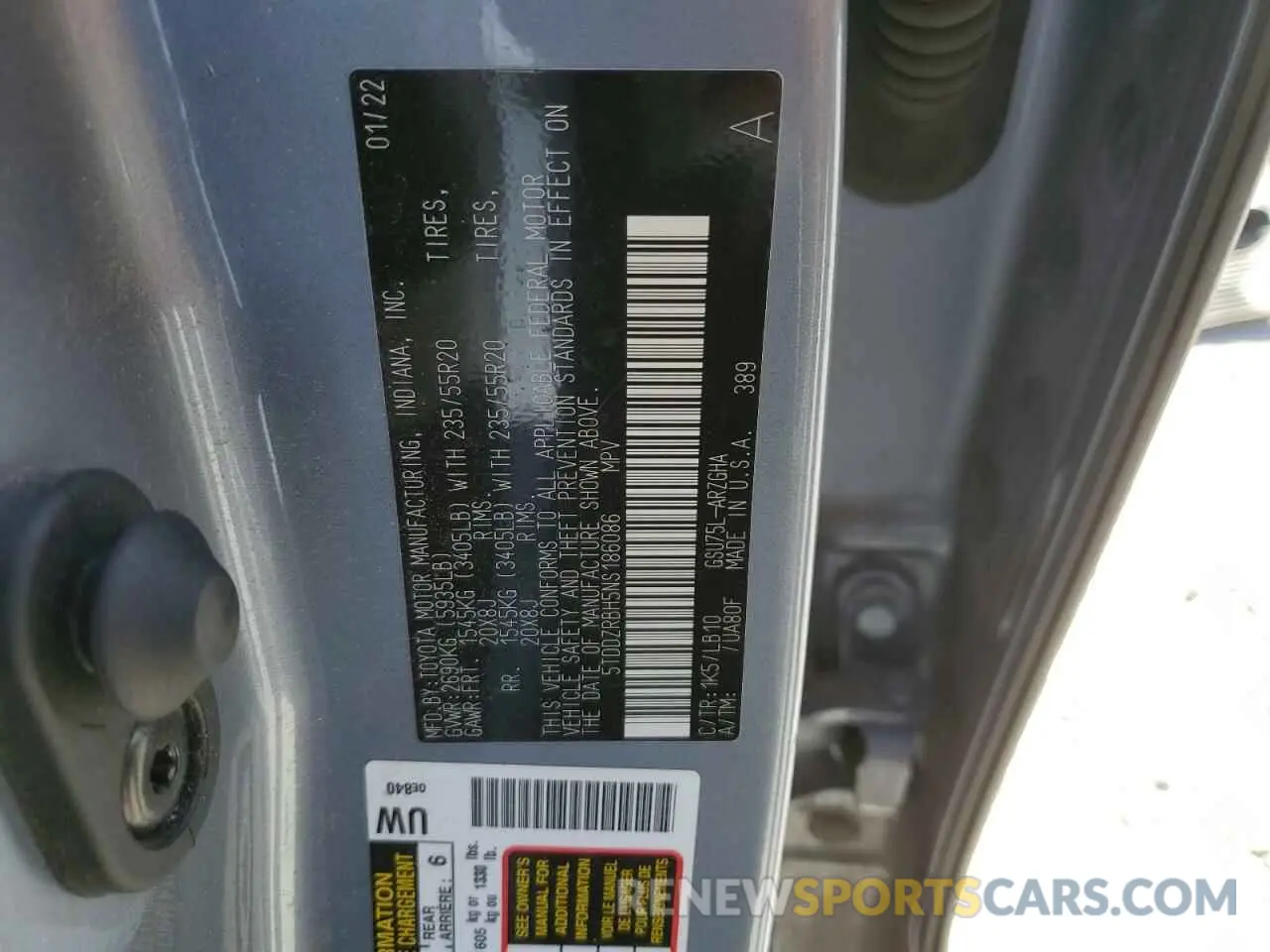 15 fotografías del automóvil dañado 5TDDZRBH5NS186086 TOYOTA HIGHLANDER 2022