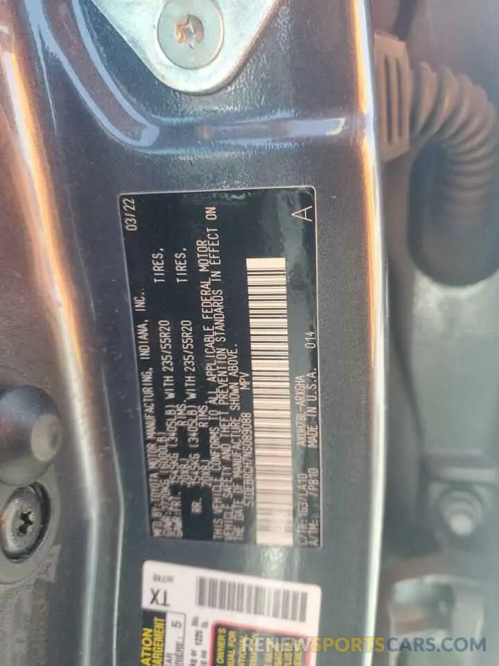 14 fotografías del automóvil dañado 5TDEBRCH7NS089088 TOYOTA HIGHLANDER 2022