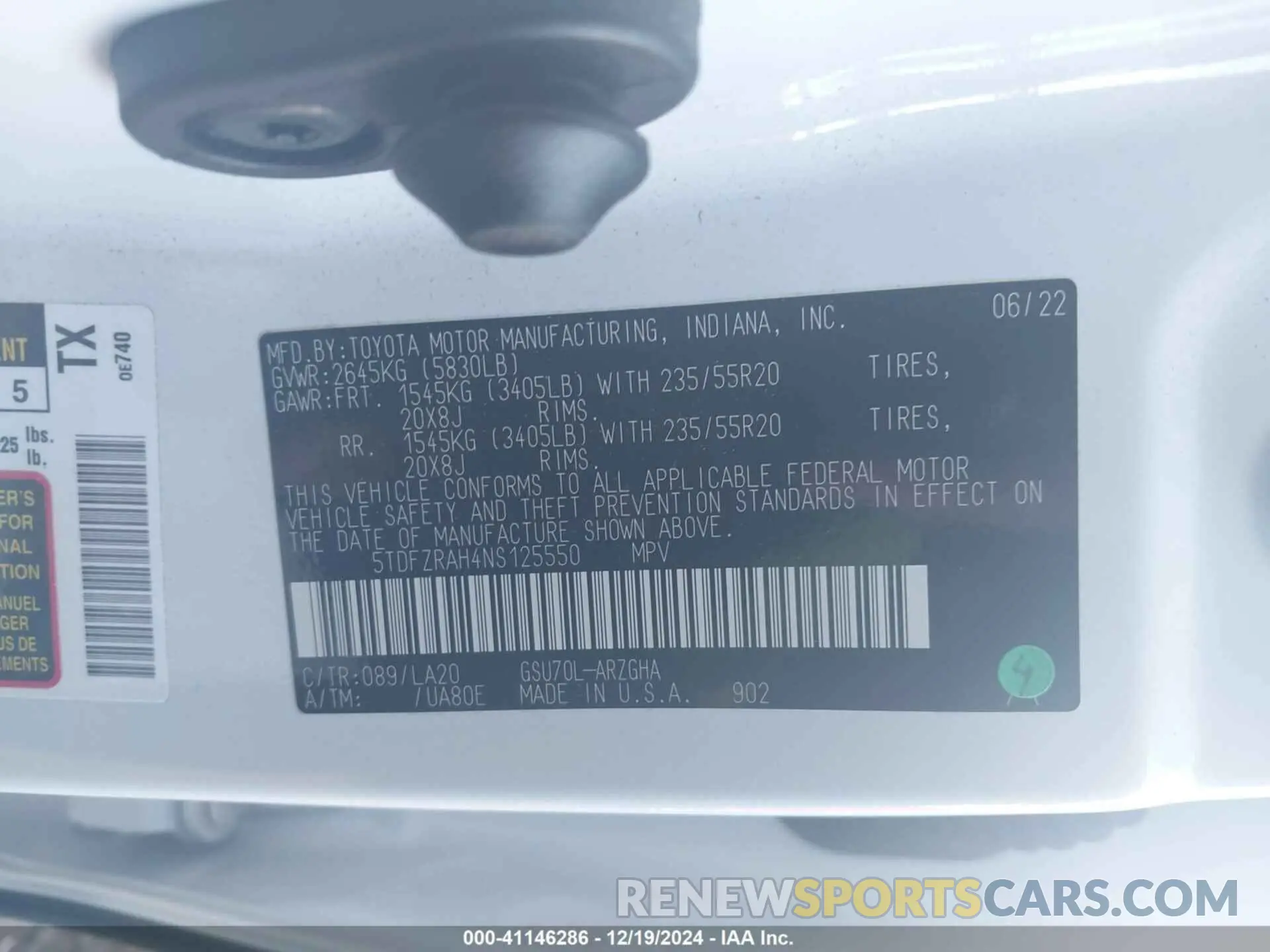 9 fotografías del automóvil dañado 5TDFZRAH4NS125550 TOYOTA HIGHLANDER 2022