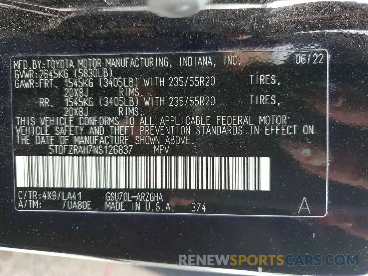 13 fotografías del automóvil dañado 5TDFZRAH7NS126837 TOYOTA HIGHLANDER 2022