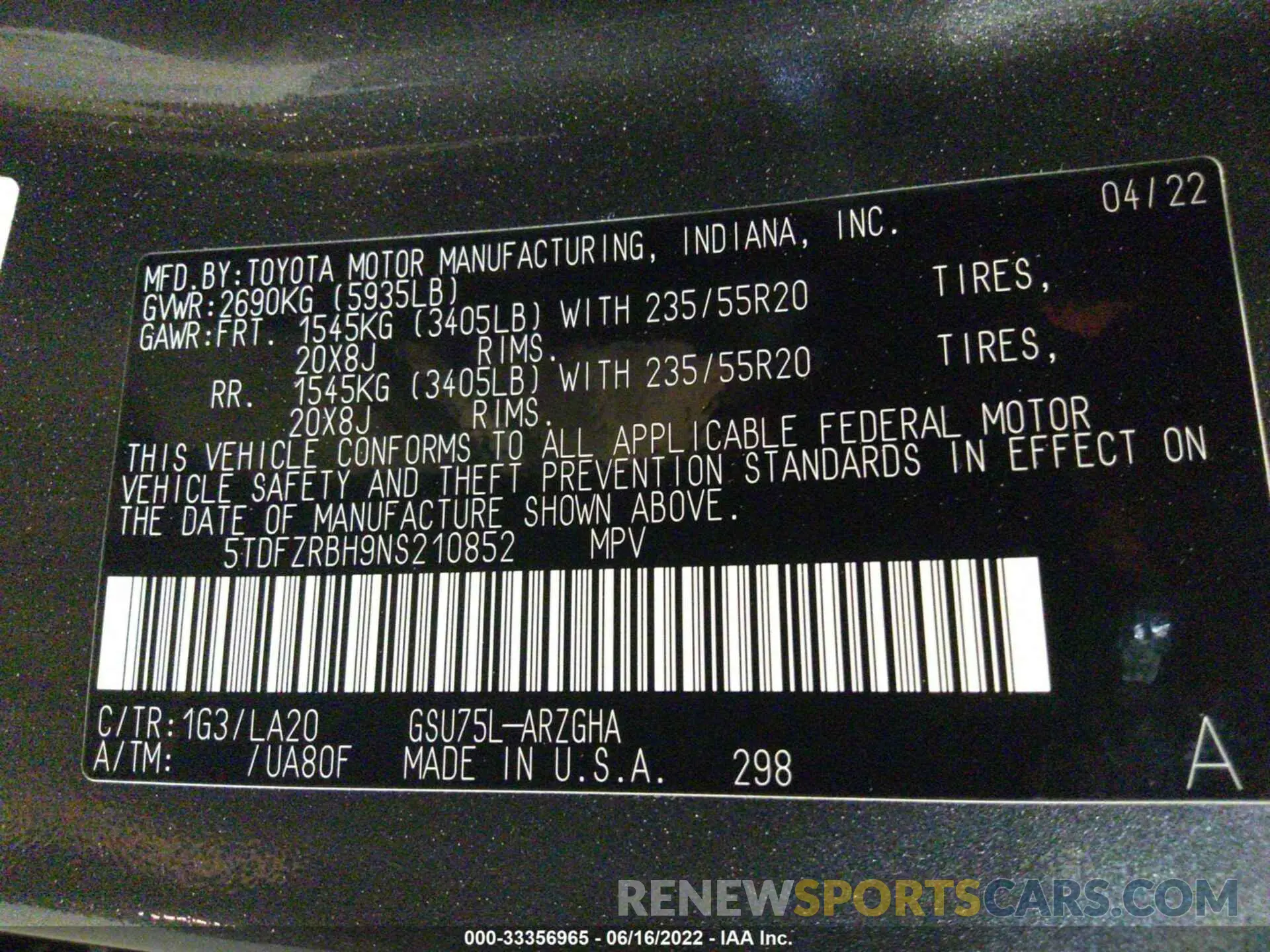 9 fotografías del automóvil dañado 5TDFZRBH9NS210852 TOYOTA HIGHLANDER 2022