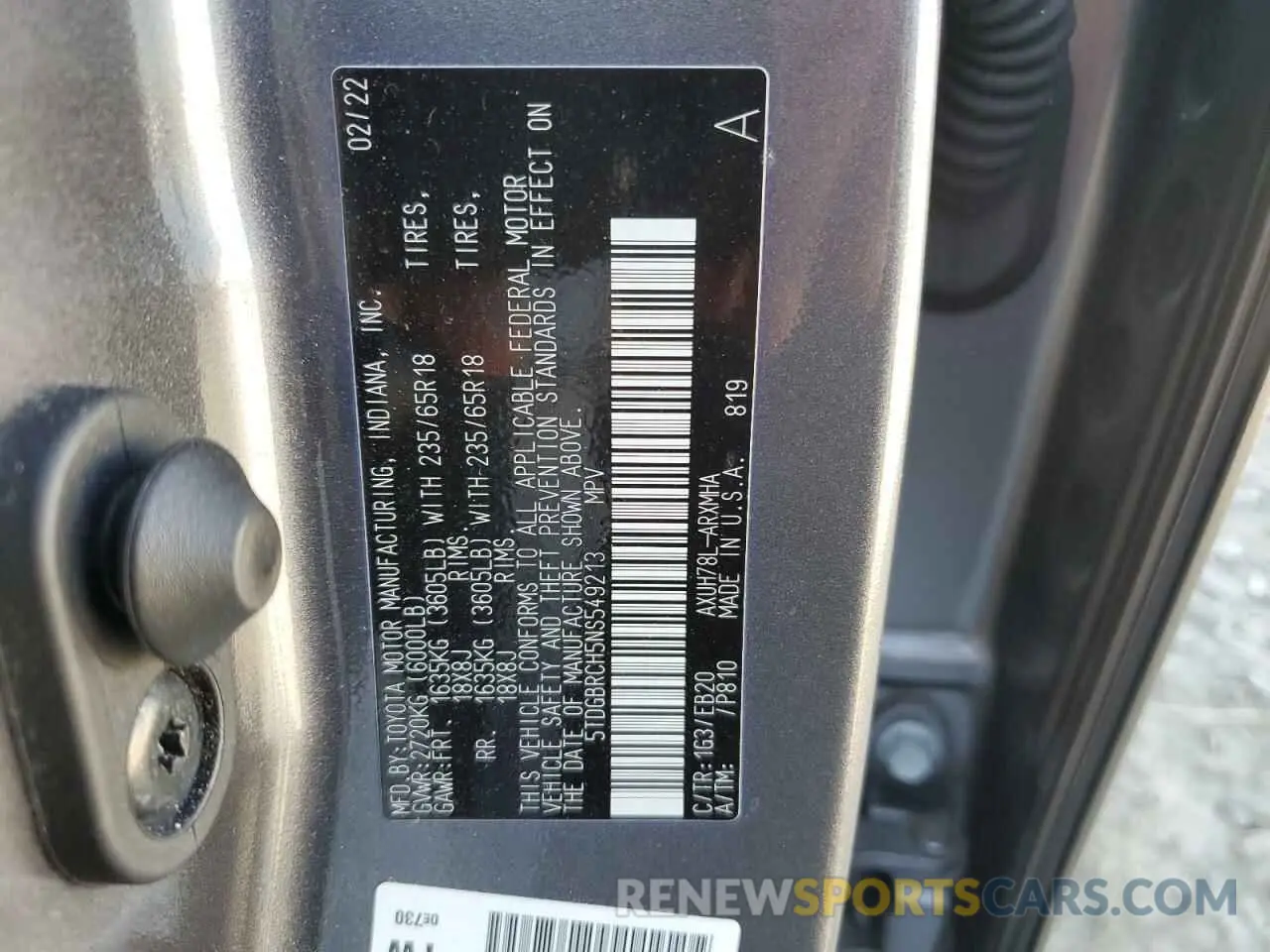 13 fotografías del automóvil dañado 5TDGBRCH5NS549213 TOYOTA HIGHLANDER 2022