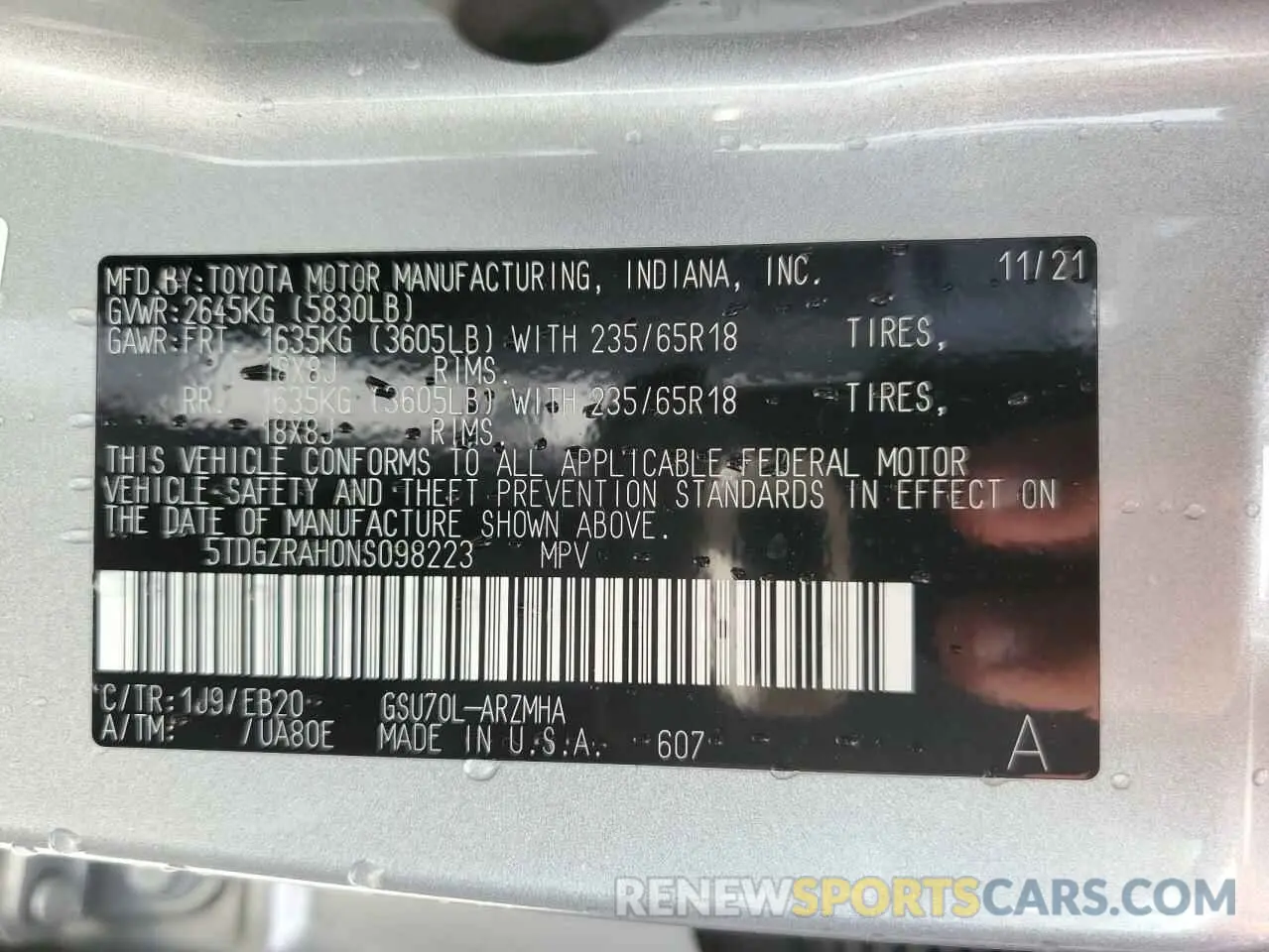 13 fotografías del automóvil dañado 5TDGZRAH0NS098223 TOYOTA HIGHLANDER 2022