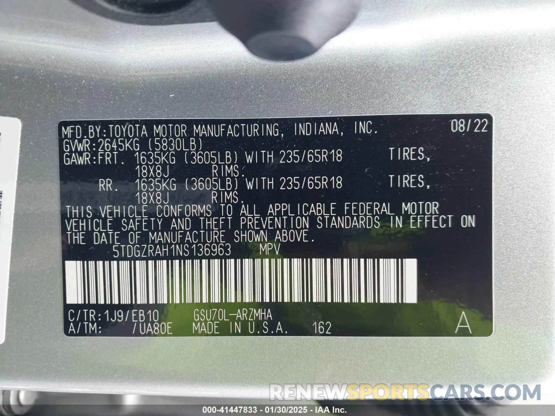 9 fotografías del automóvil dañado 5TDGZRAH1NS136963 TOYOTA HIGHLANDER 2022