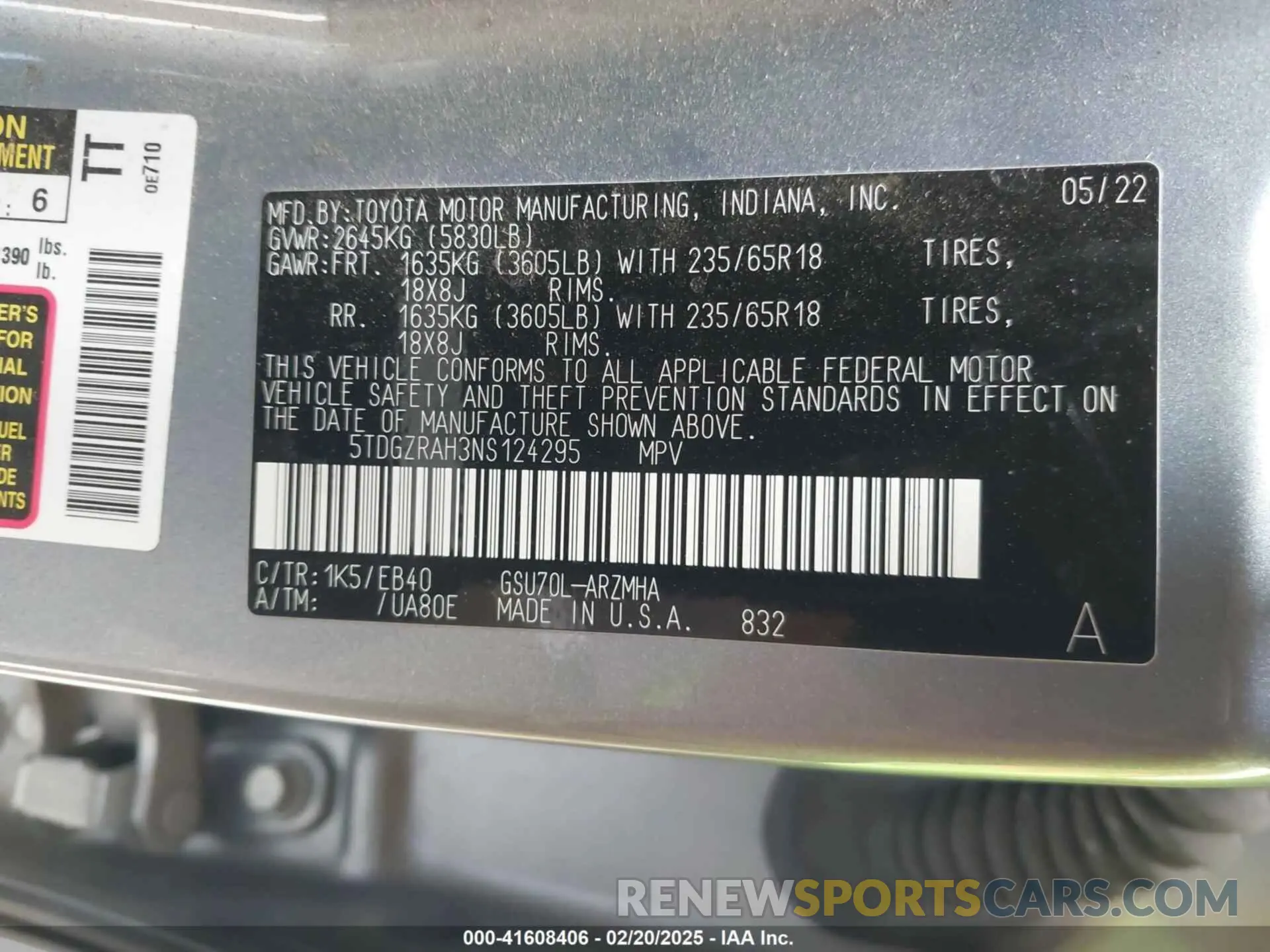 9 fotografías del automóvil dañado 5TDGZRAH3NS124295 TOYOTA HIGHLANDER 2022