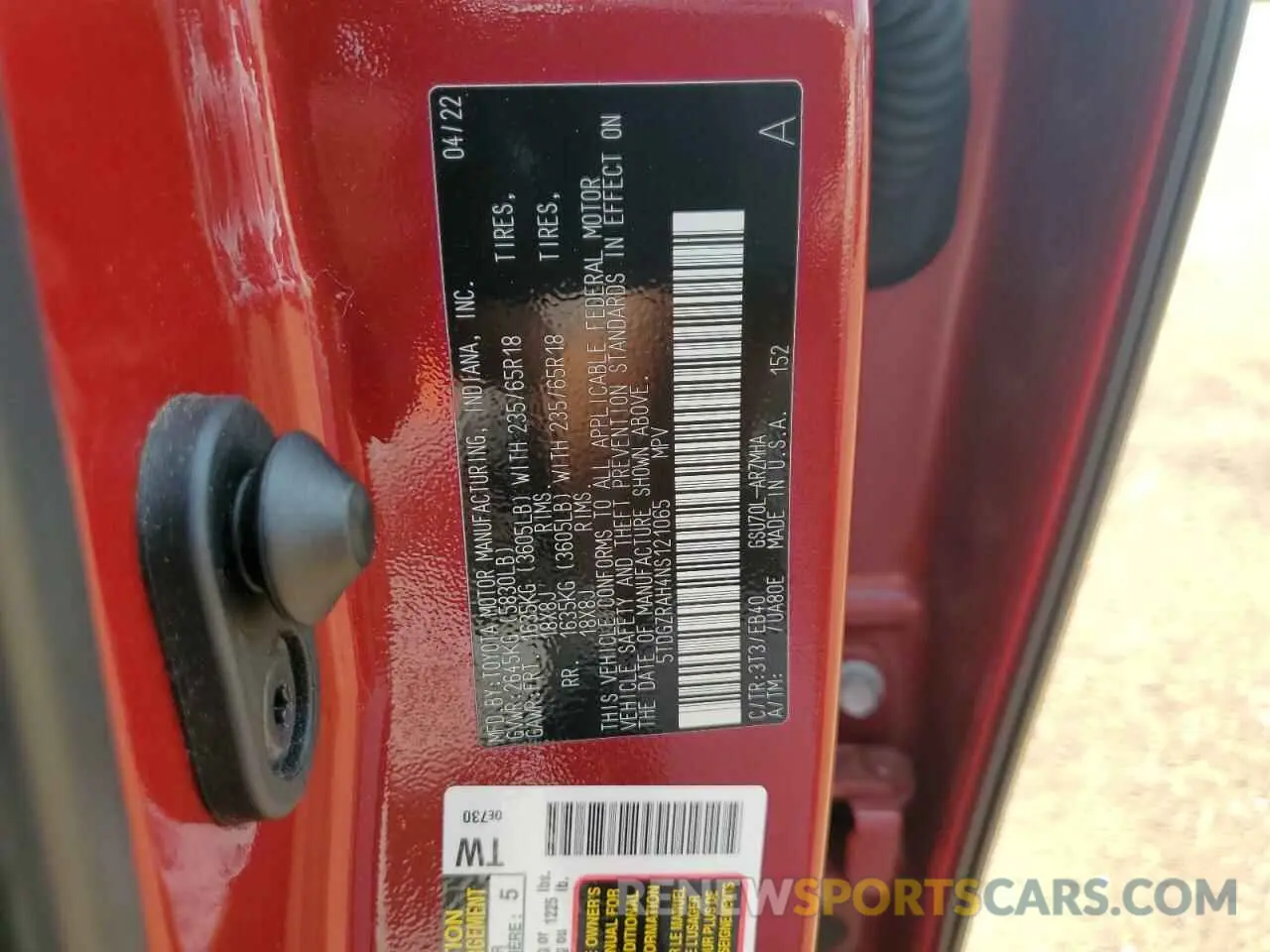 13 fotografías del automóvil dañado 5TDGZRAH4NS121065 TOYOTA HIGHLANDER 2022