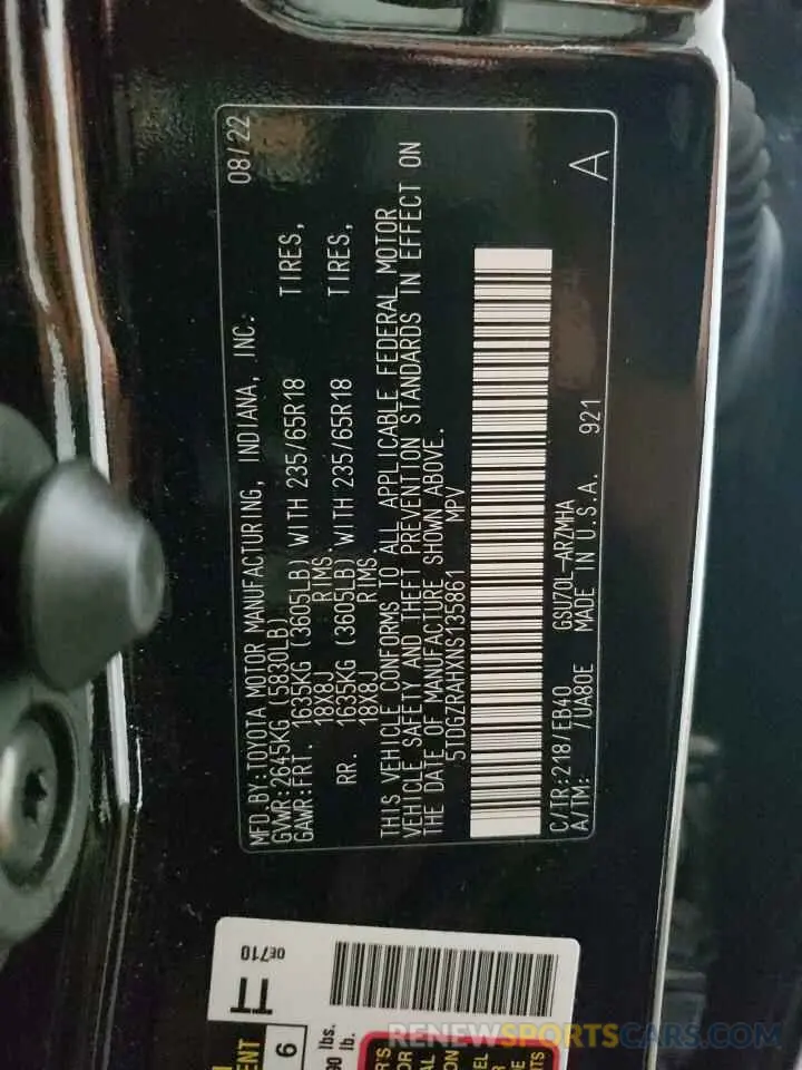 13 fotografías del automóvil dañado 5TDGZRAHXNS135861 TOYOTA HIGHLANDER 2022
