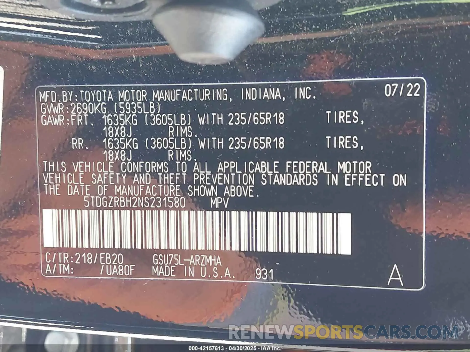 9 fotografías del automóvil dañado 5TDGZRBH2NS231580 TOYOTA HIGHLANDER 2022
