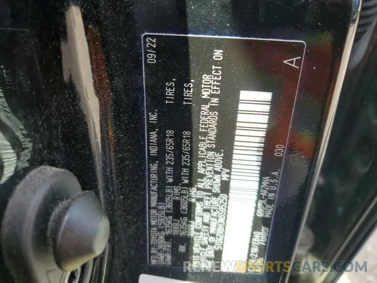 14 fotografías del automóvil dañado 5TDGZRBH3NS595250 TOYOTA HIGHLANDER 2022