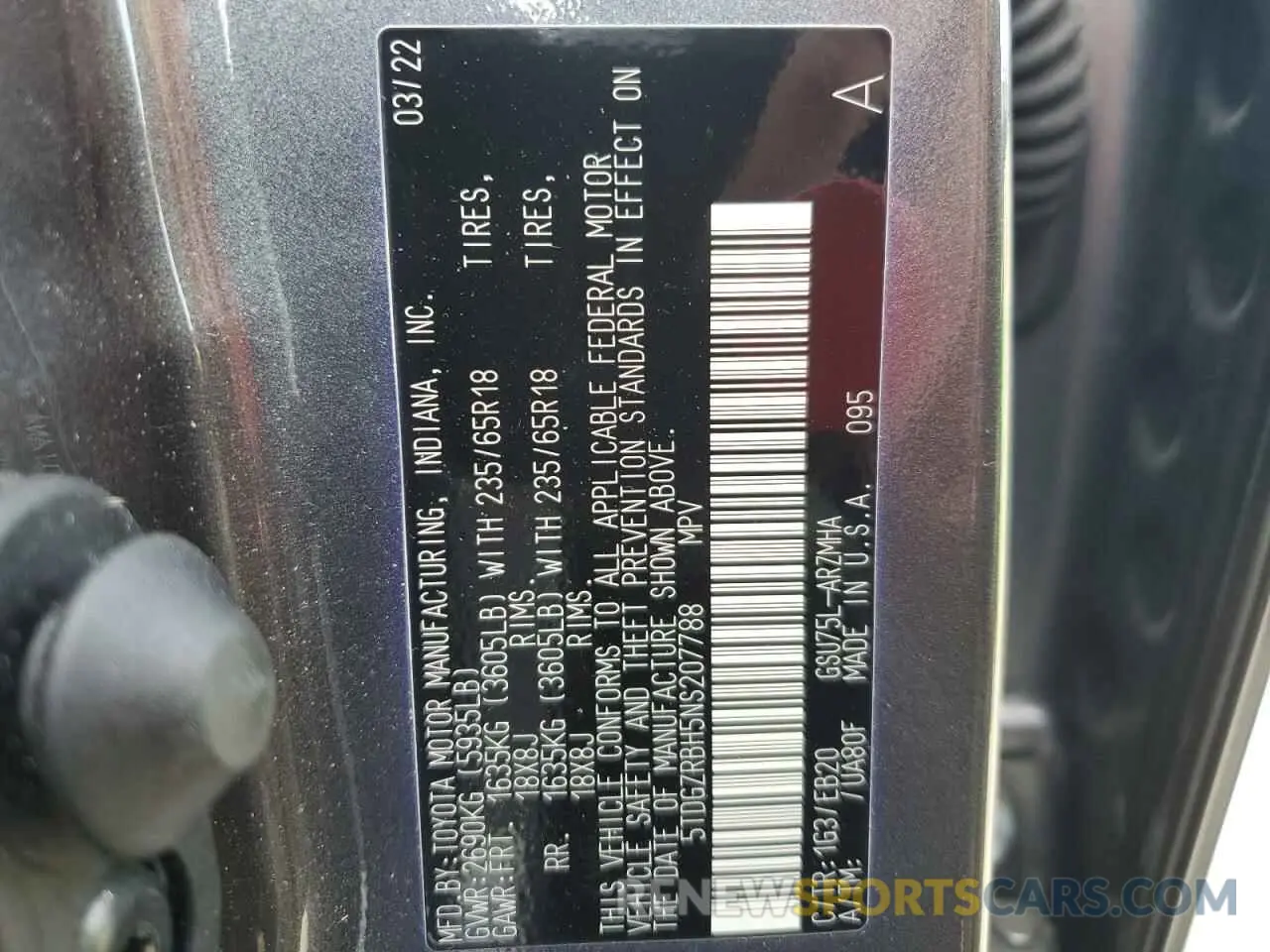 16 fotografías del automóvil dañado 5TDGZRBH5NS207788 TOYOTA HIGHLANDER 2022