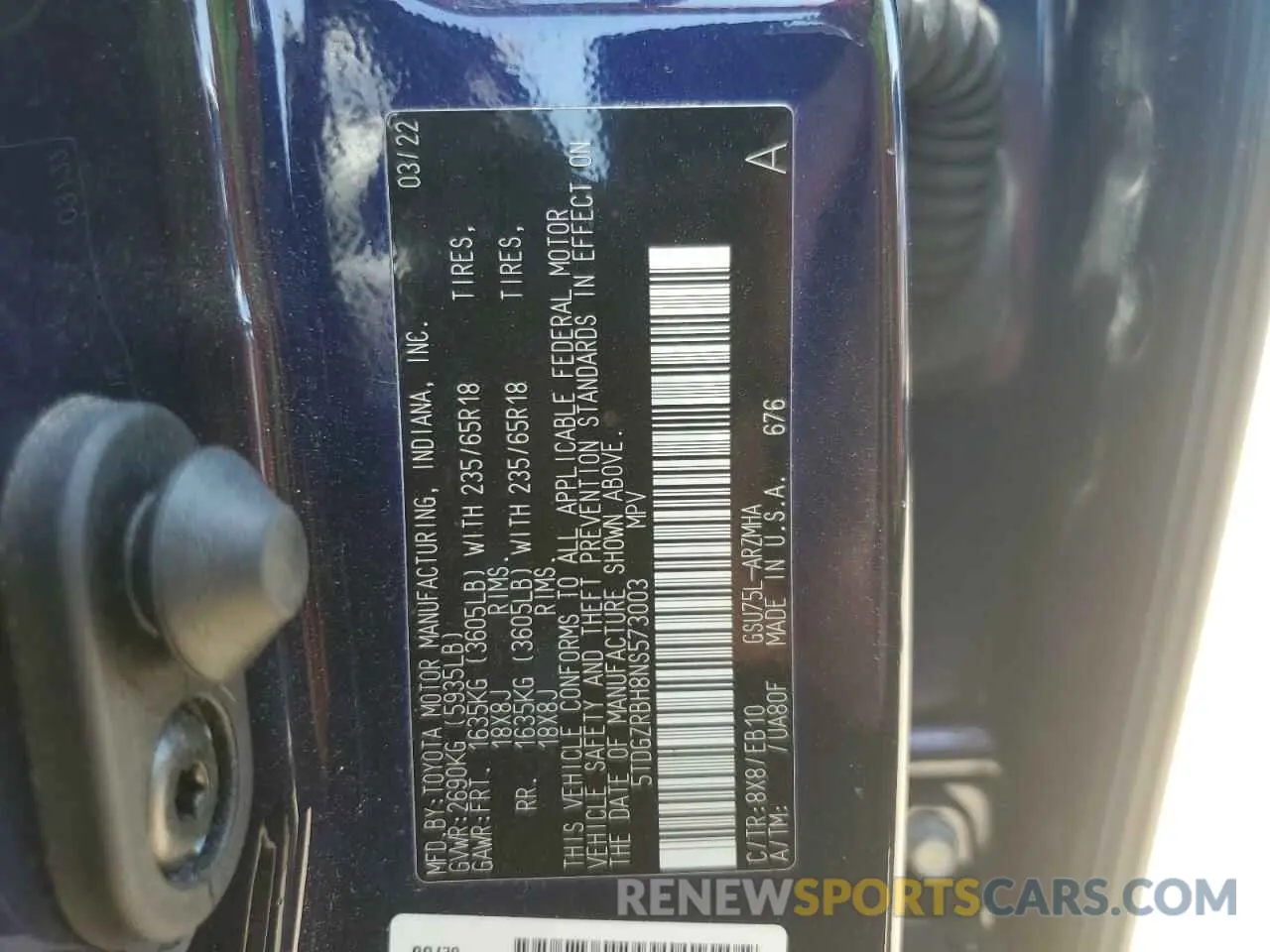 13 fotografías del automóvil dañado 5TDGZRBH8NS573003 TOYOTA HIGHLANDER 2022