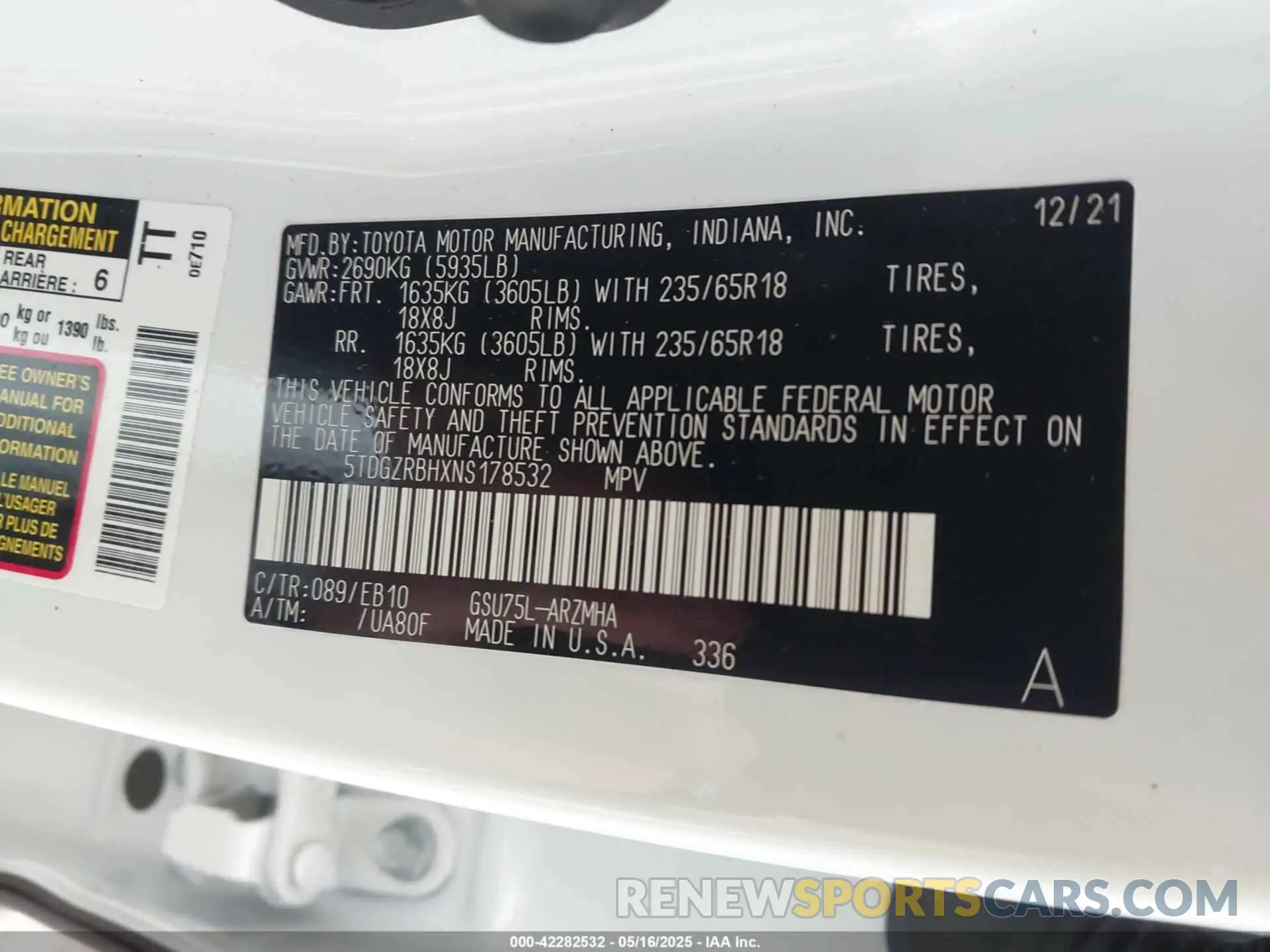 9 fotografías del automóvil dañado 5TDGZRBHXNS178532 TOYOTA HIGHLANDER 2022
