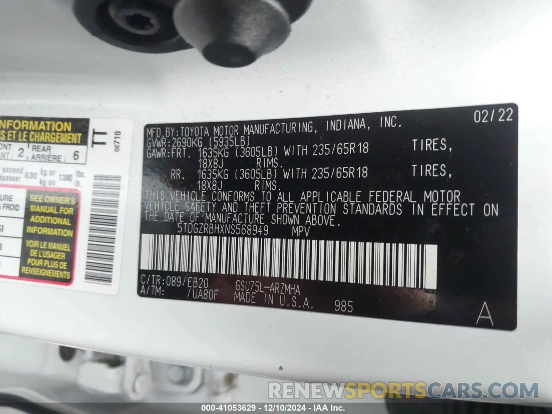9 fotografías del automóvil dañado 5TDGZRBHXNS568949 TOYOTA HIGHLANDER 2022