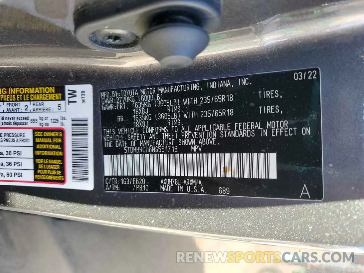 14 fotografías del automóvil dañado 5TDHBRCH6NS551718 TOYOTA HIGHLANDER 2022