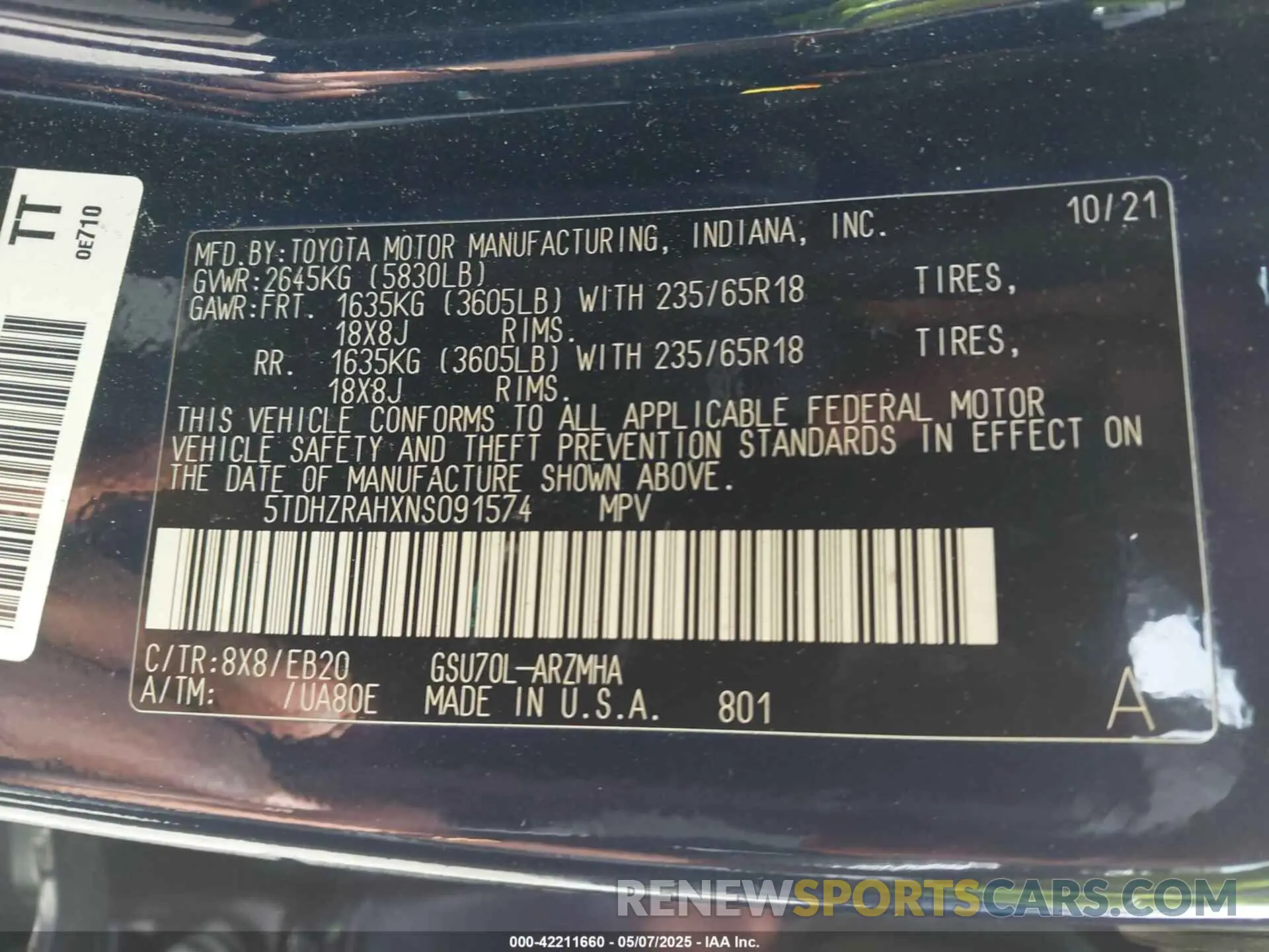 9 fotografías del automóvil dañado 5TDHZRAHXNS091574 TOYOTA HIGHLANDER 2022