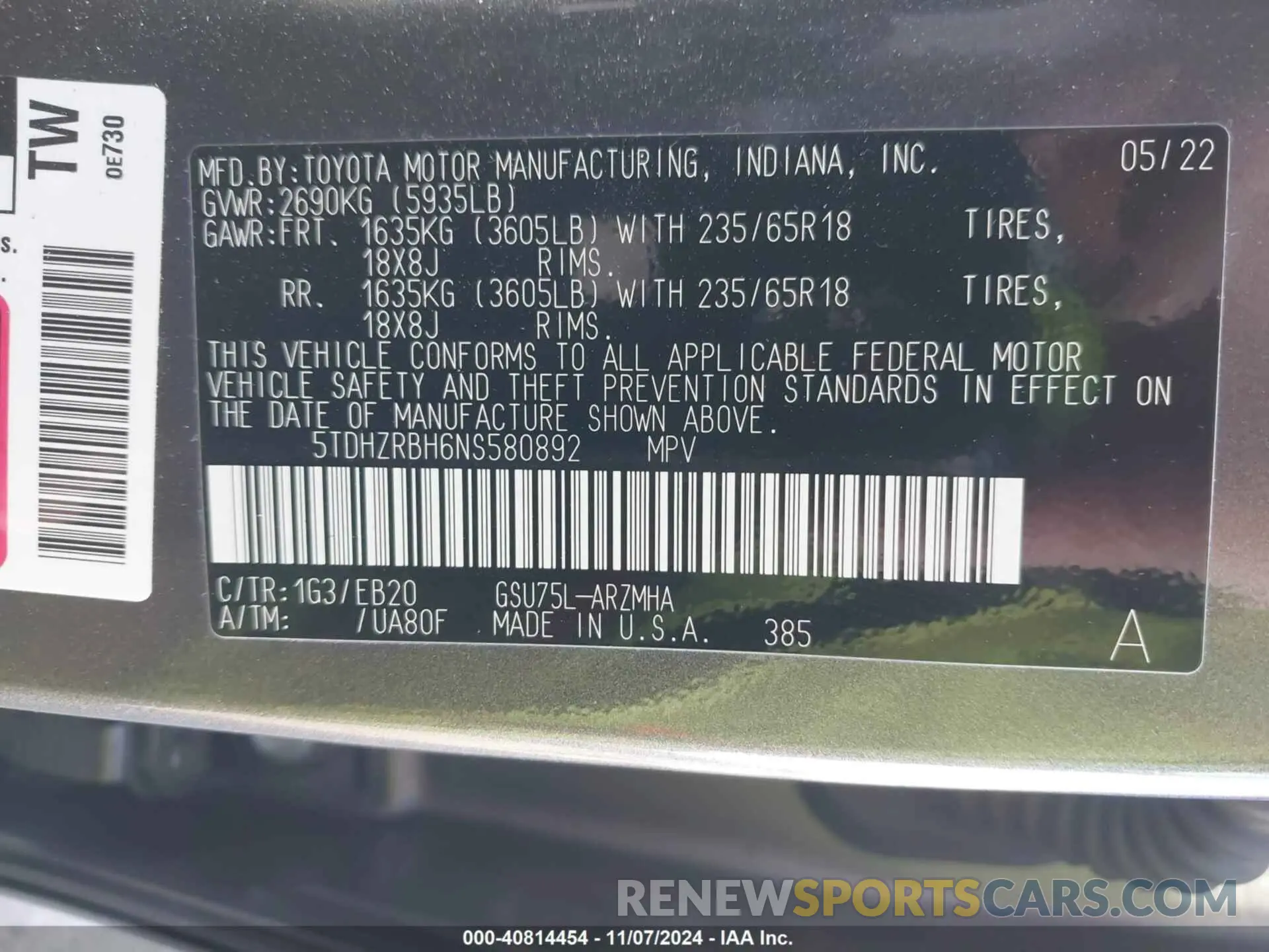 9 fotografías del automóvil dañado 5TDHZRBH6NS580892 TOYOTA HIGHLANDER 2022