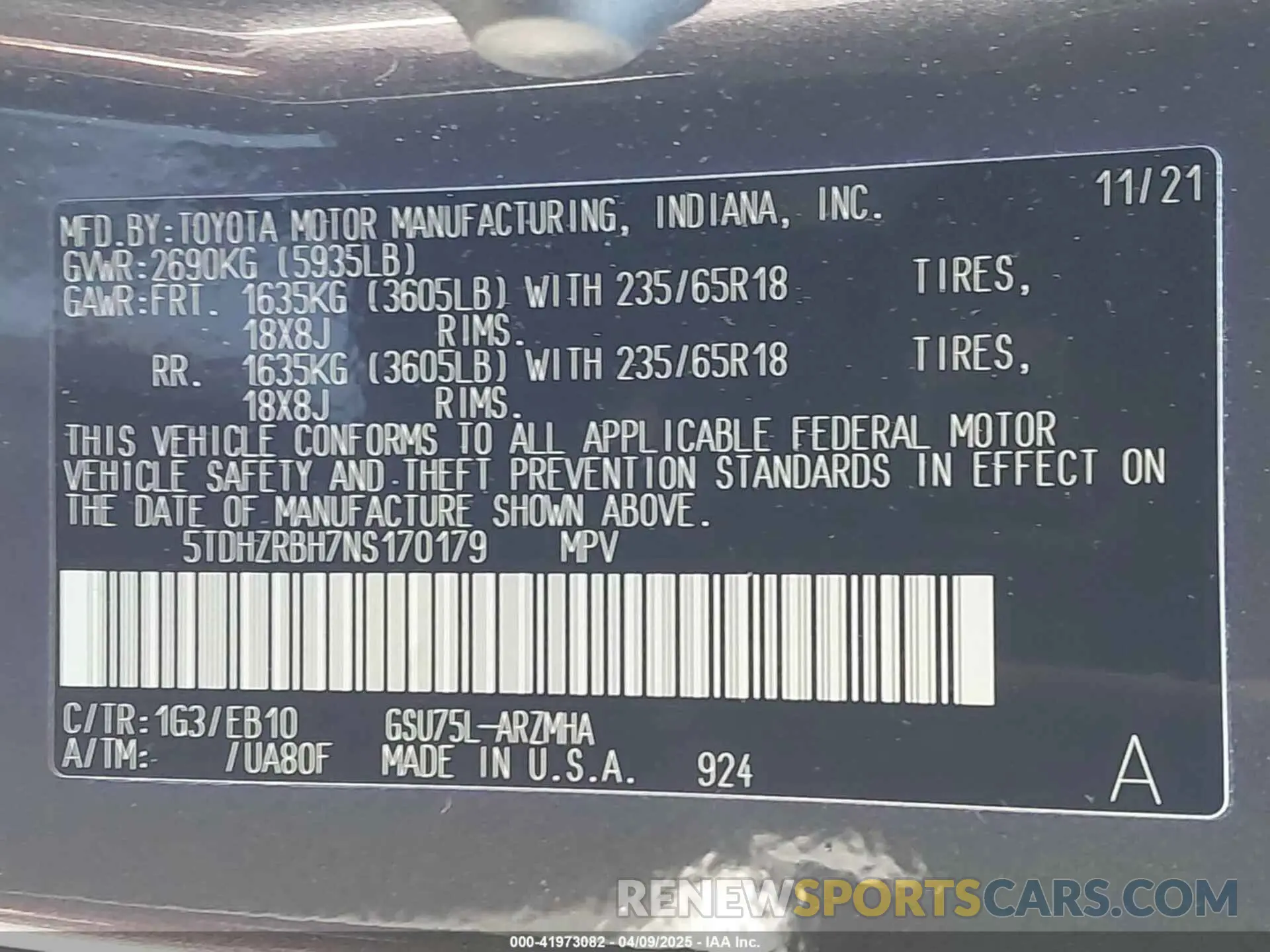 9 fotografías del automóvil dañado 5TDHZRBH7NS170179 TOYOTA HIGHLANDER 2022