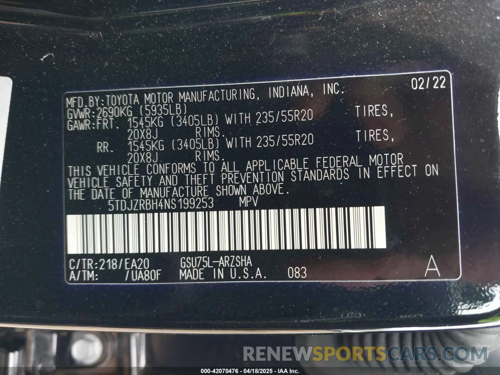9 fotografías del automóvil dañado 5TDJZRBH4NS199253 TOYOTA HIGHLANDER 2022