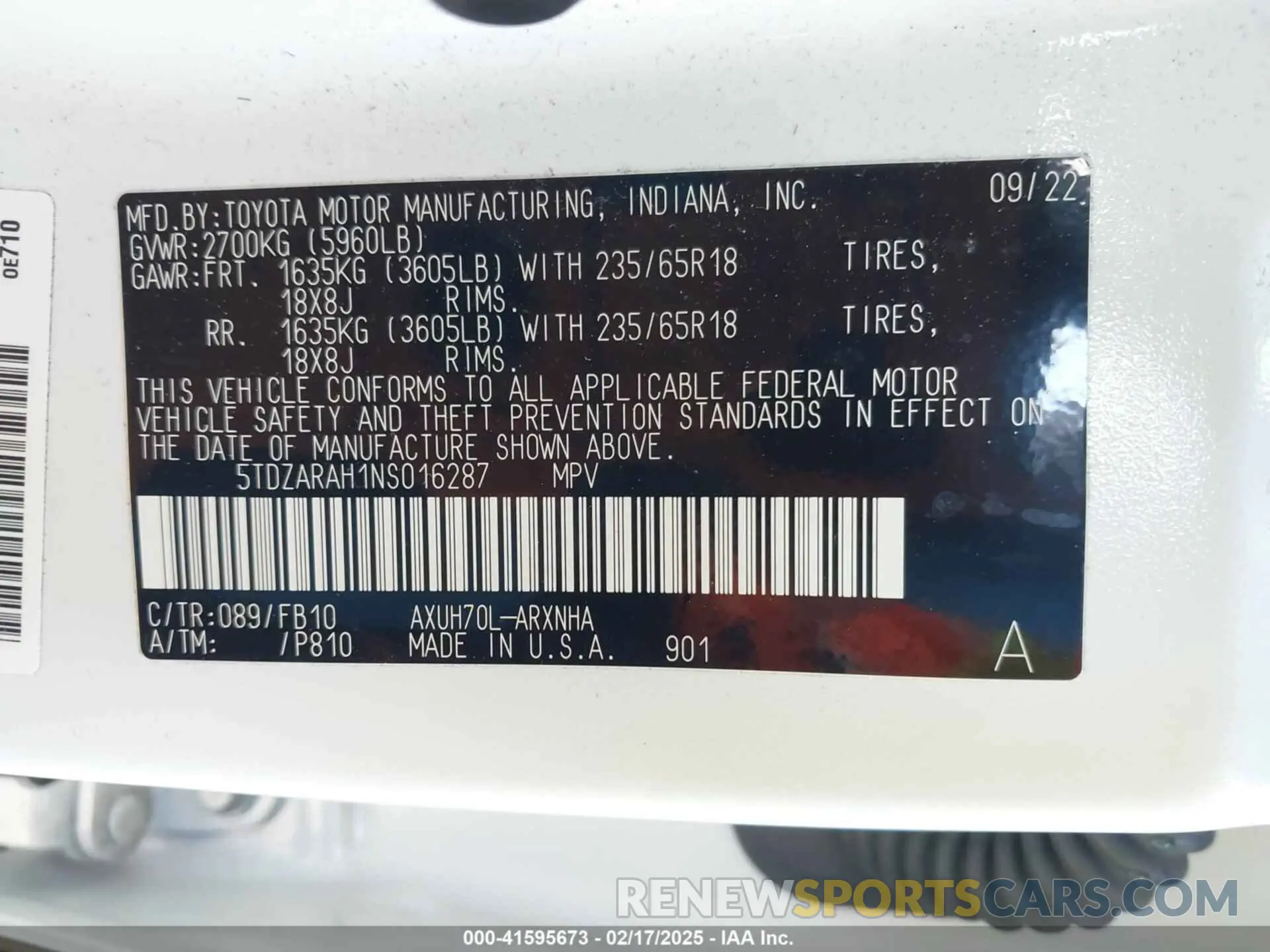 9 fotografías del automóvil dañado 5TDZARAH1NS016287 TOYOTA HIGHLANDER 2022