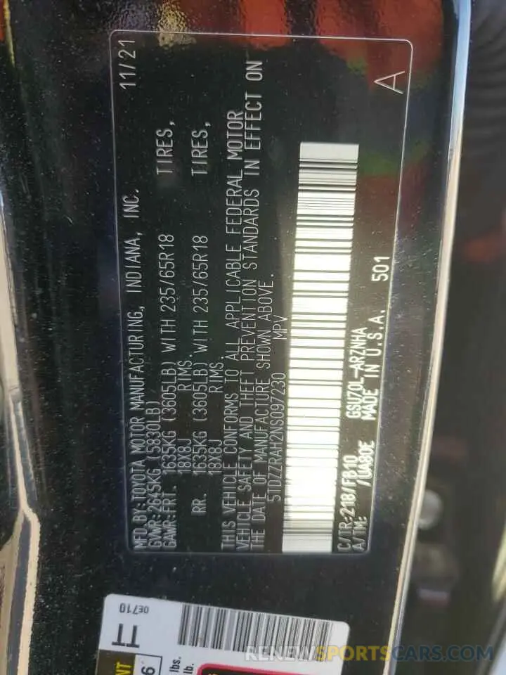 14 fotografías del automóvil dañado 5TDZZRAH2NS097230 TOYOTA HIGHLANDER 2022