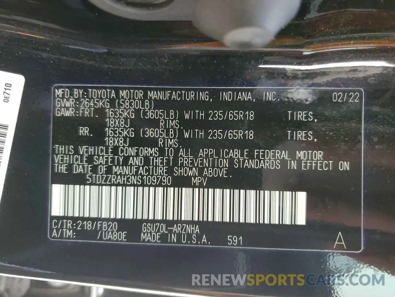 16 fotografías del automóvil dañado 5TDZZRAH3NS109790 TOYOTA HIGHLANDER 2022