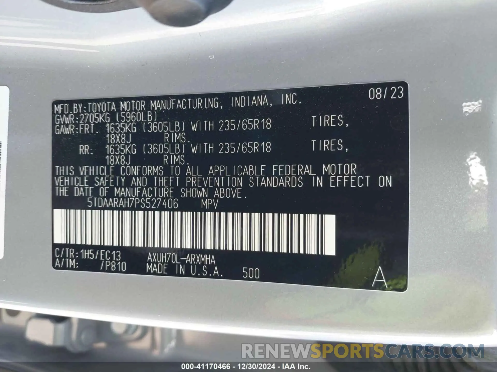 9 fotografías del automóvil dañado 5TDAARAH7PS527406 TOYOTA HIGHLANDER 2023