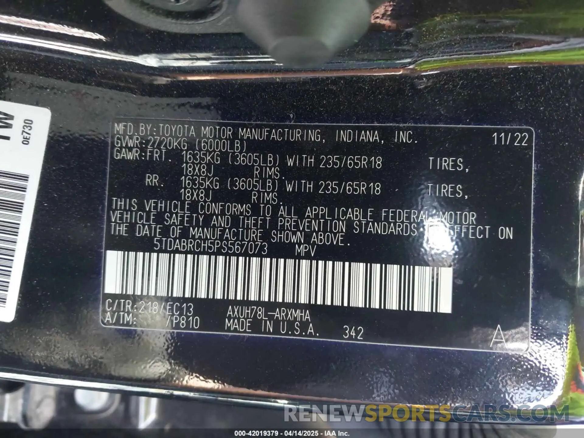 9 fotografías del automóvil dañado 5TDABRCH5PS567073 TOYOTA HIGHLANDER 2023