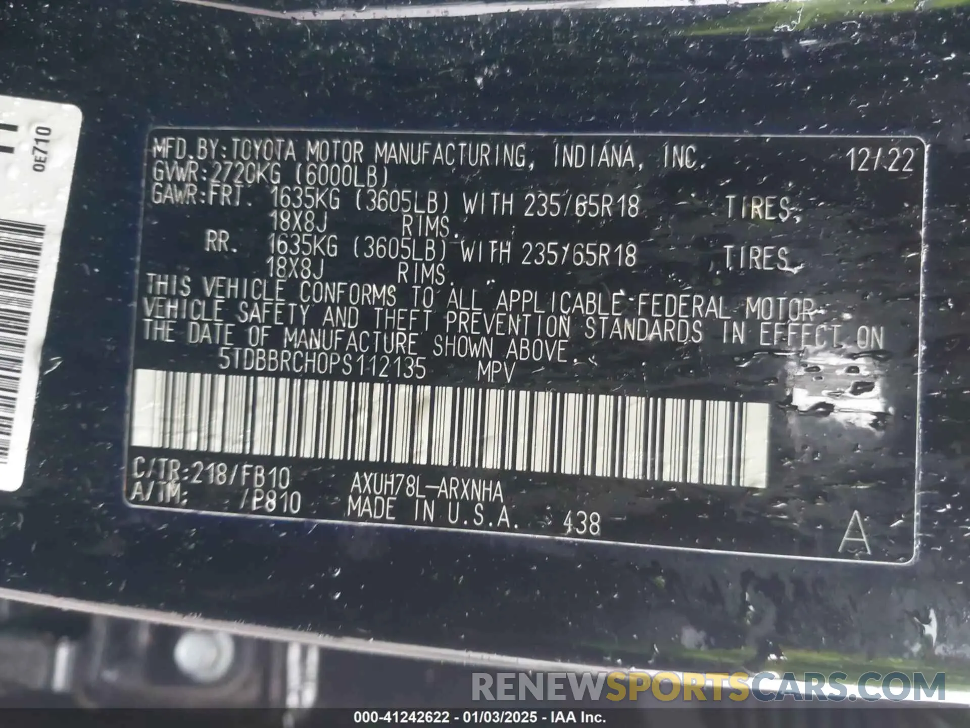 9 fotografías del automóvil dañado 5TDBBRCH0PS112135 TOYOTA HIGHLANDER 2023