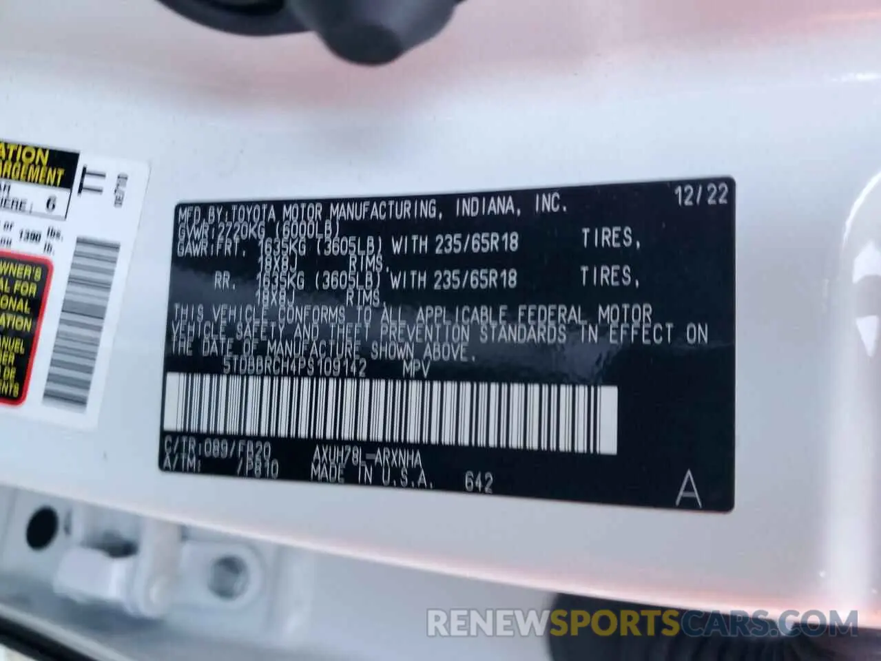 15 fotografías del automóvil dañado 5TDBBRCH4PS109142 TOYOTA HIGHLANDER 2023