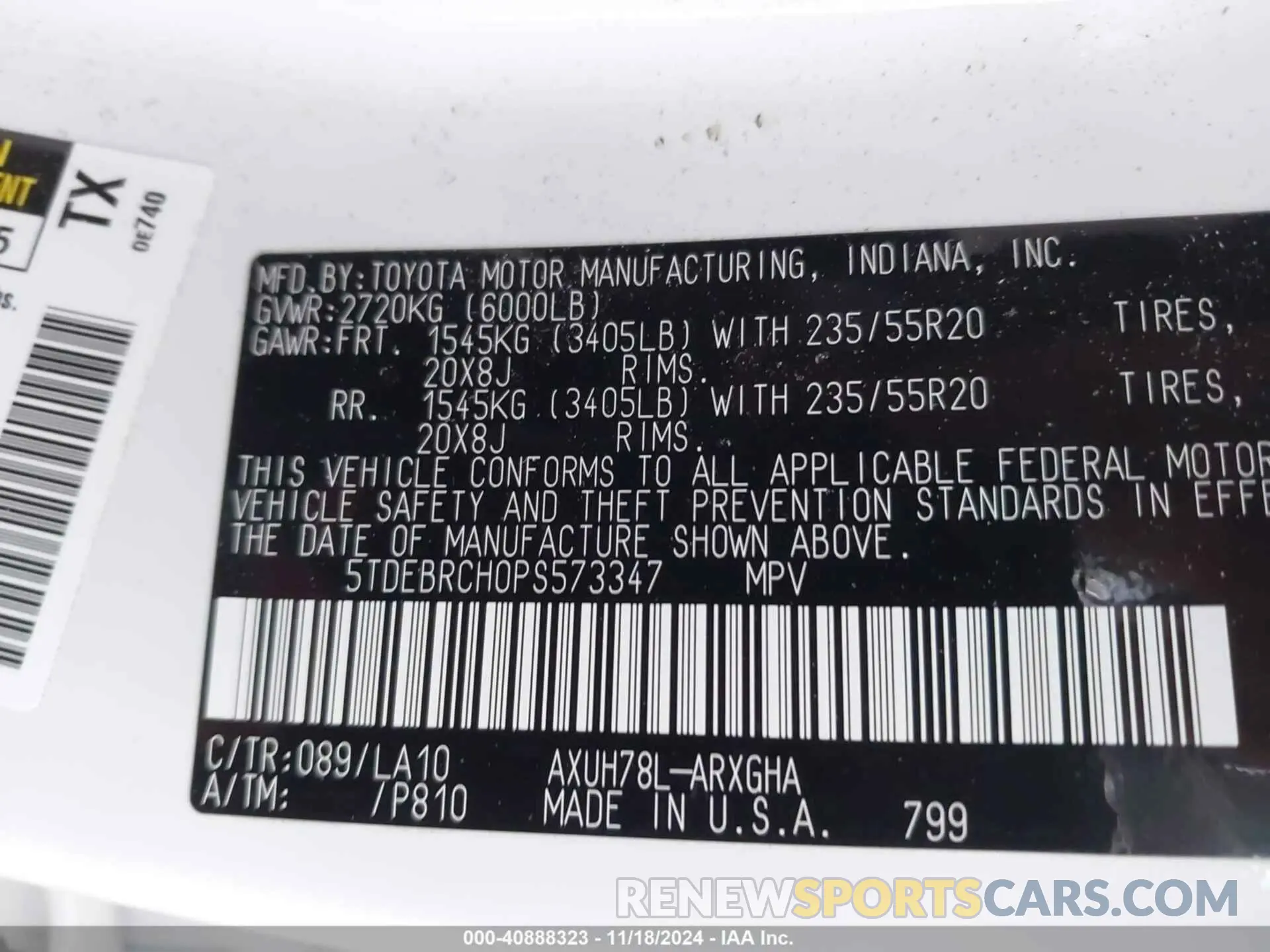 9 fotografías del automóvil dañado 5TDEBRCH0PS573347 TOYOTA HIGHLANDER 2023