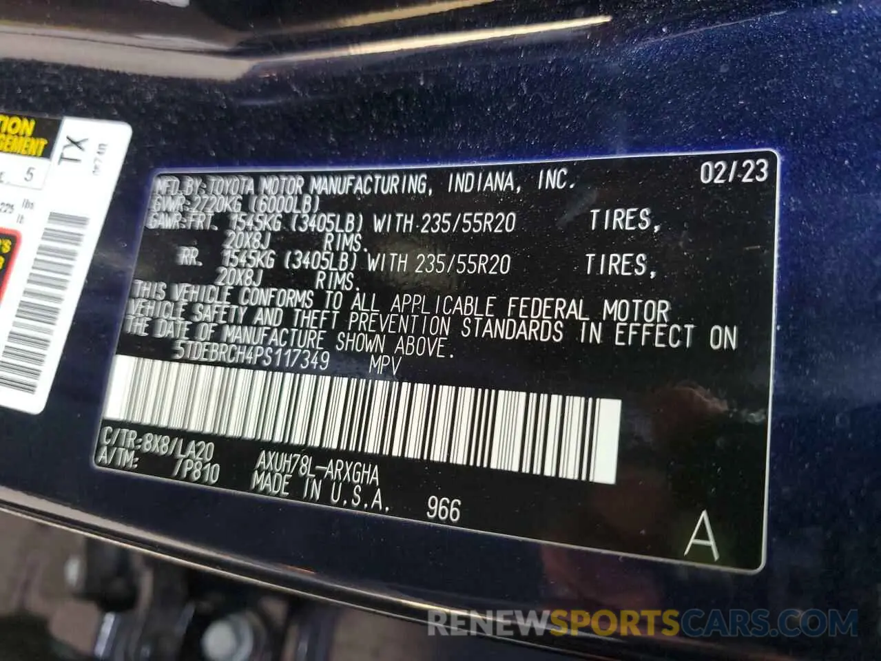 13 fotografías del automóvil dañado 5TDEBRCH4PS117349 TOYOTA HIGHLANDER 2023