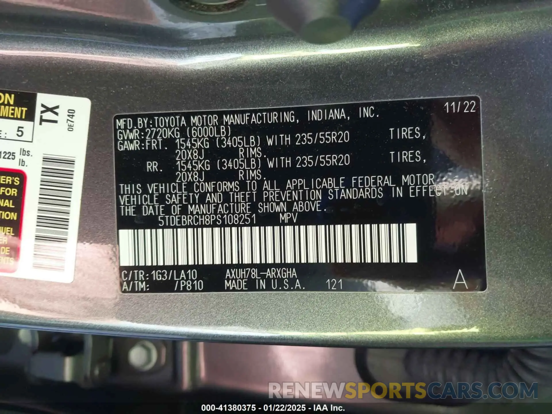 9 fotografías del automóvil dañado 5TDEBRCH8PS108251 TOYOTA HIGHLANDER 2023