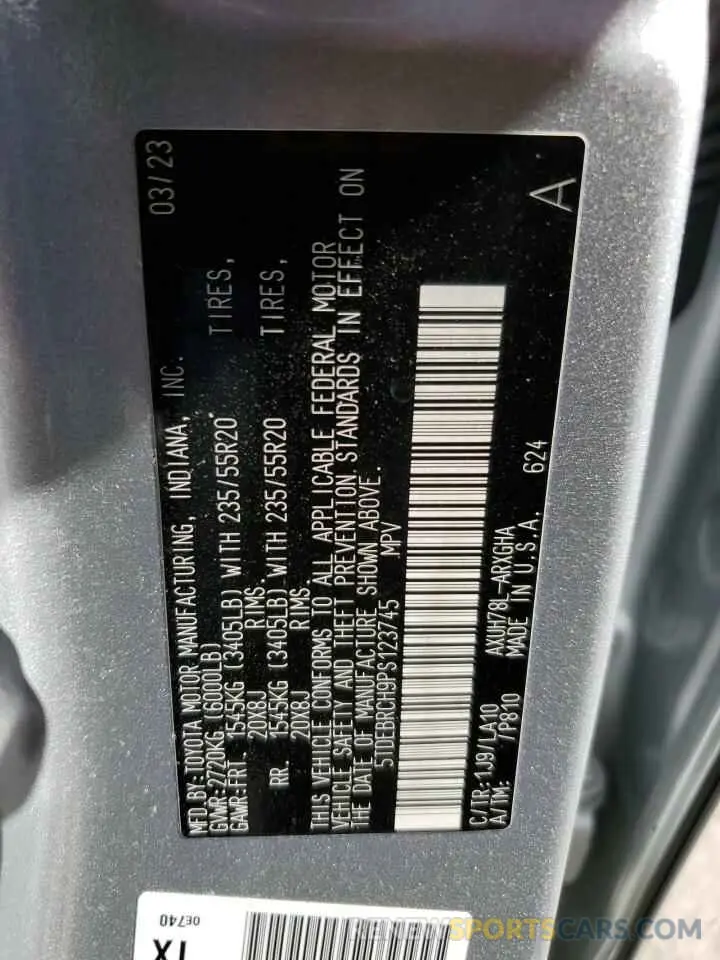 14 fotografías del automóvil dañado 5TDEBRCH9PS123745 TOYOTA HIGHLANDER 2023