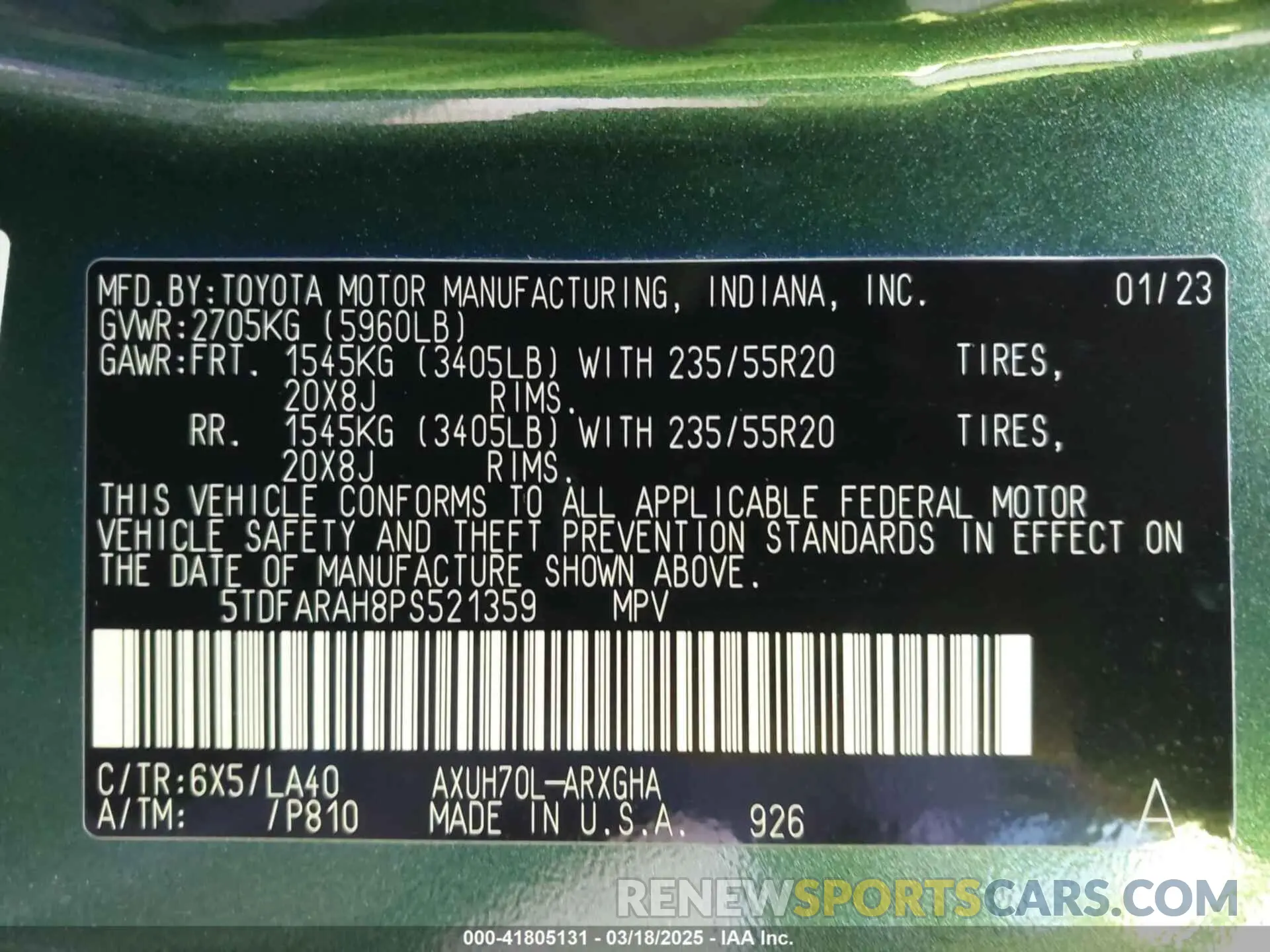 9 fotografías del automóvil dañado 5TDFARAH8PS521359 TOYOTA HIGHLANDER 2023
