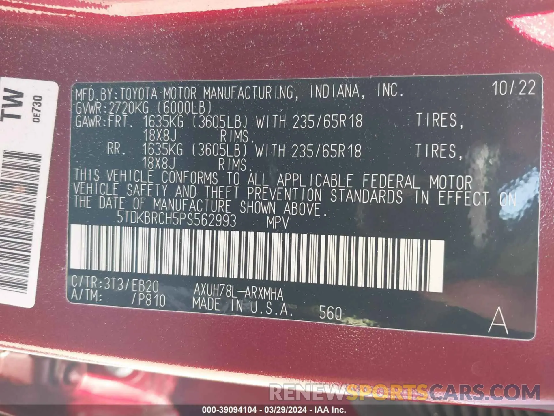 9 fotografías del automóvil dañado 5TDKBRCH5PS562993 TOYOTA HIGHLANDER 2023