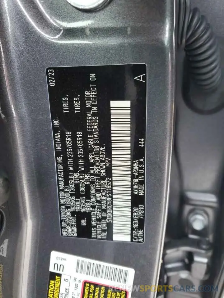 12 fotografías del automóvil dañado 5TDKBRCH8PS118572 TOYOTA HIGHLANDER 2023