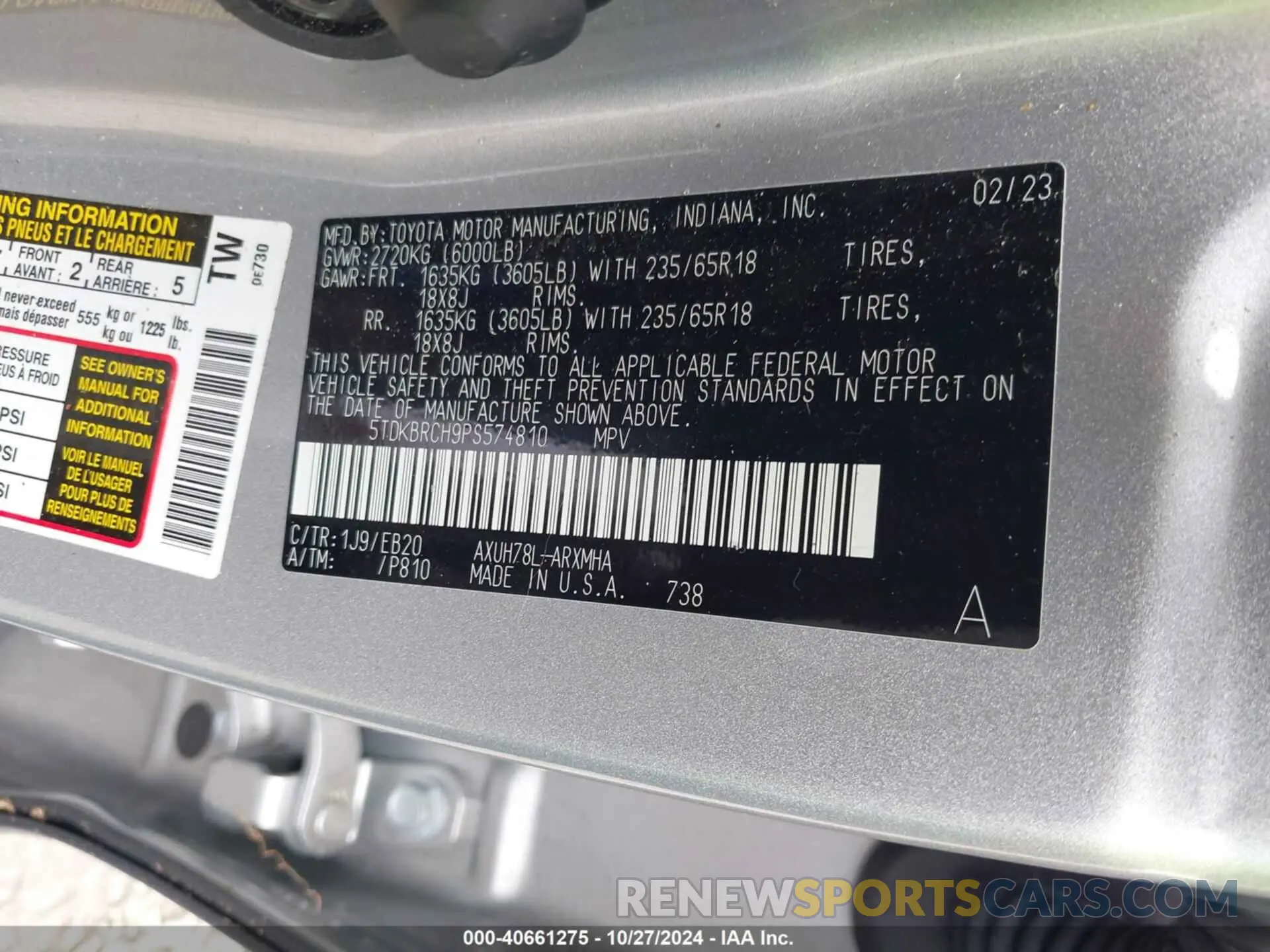 9 fotografías del automóvil dañado 5TDKBRCH9PS574810 TOYOTA HIGHLANDER 2023
