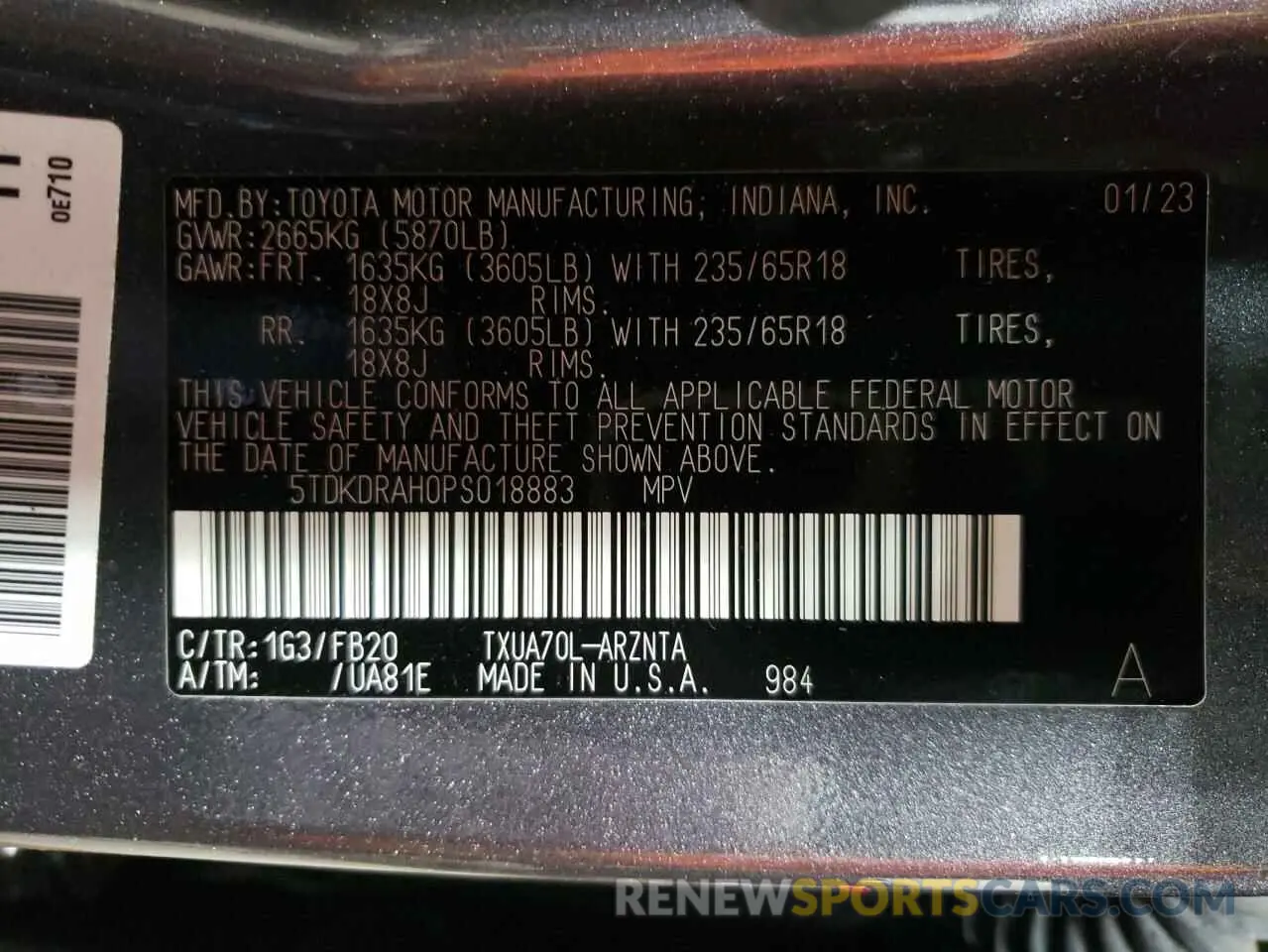 14 fotografías del automóvil dañado 5TDKDRAH0PS018883 TOYOTA HIGHLANDER 2023