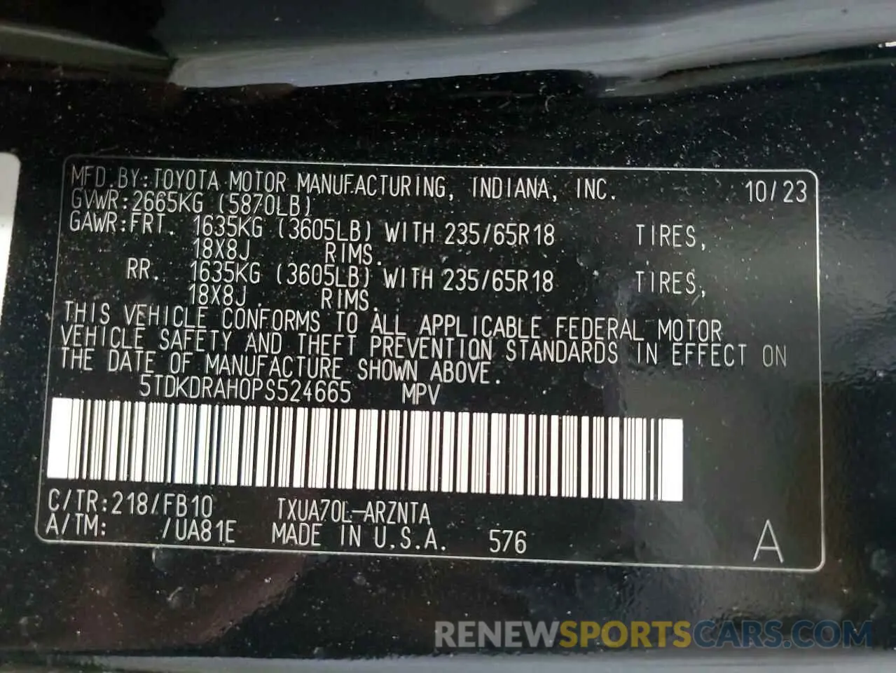 14 fotografías del automóvil dañado 5TDKDRAH0PS524665 TOYOTA HIGHLANDER 2023